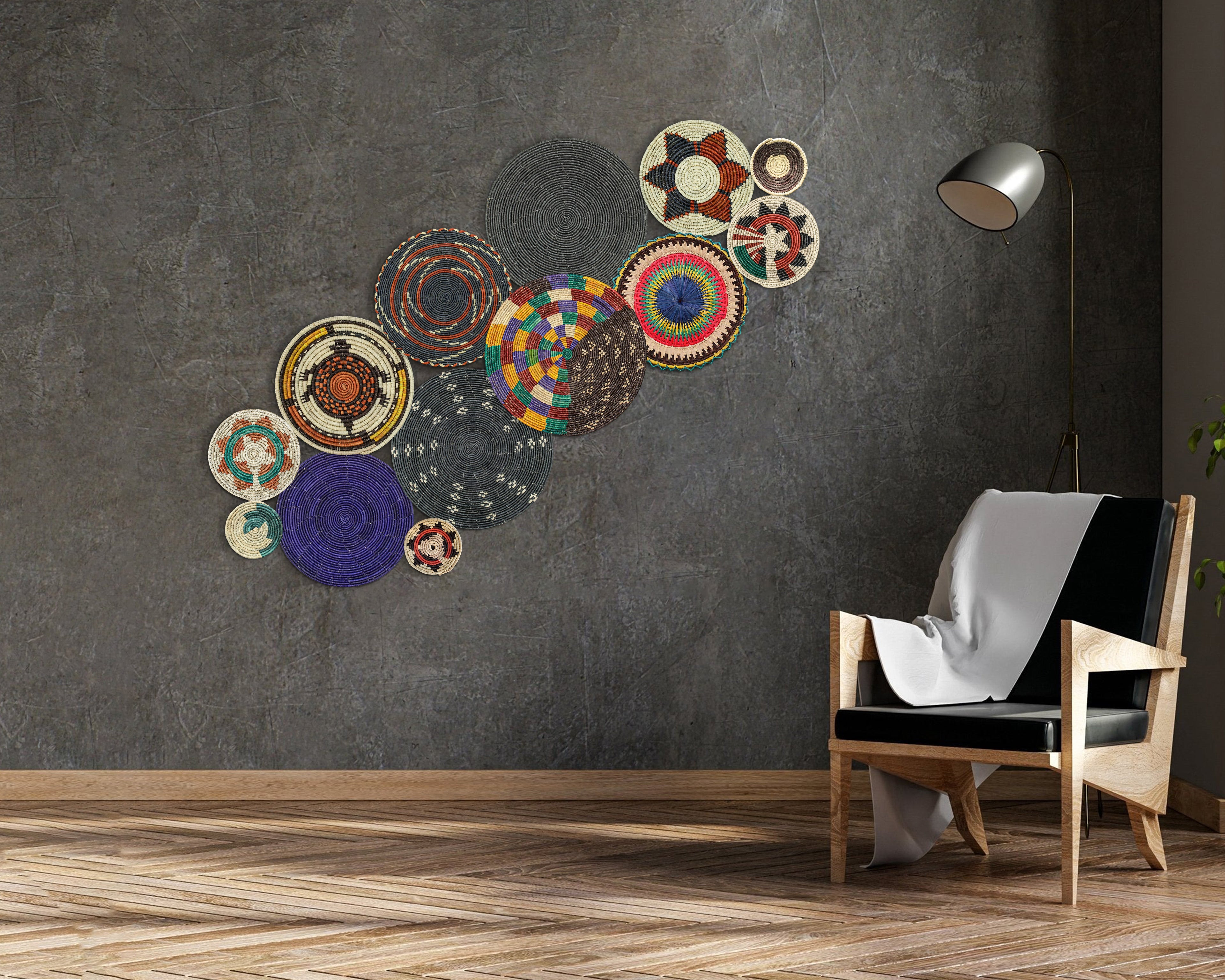 Set of 13 Handwoven wall baskets SET-180-13 N