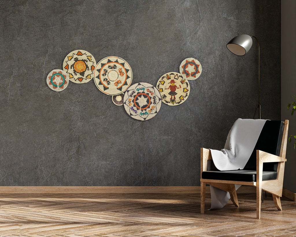 Set of 7 Handwoven wall baskets Set 39-7-N