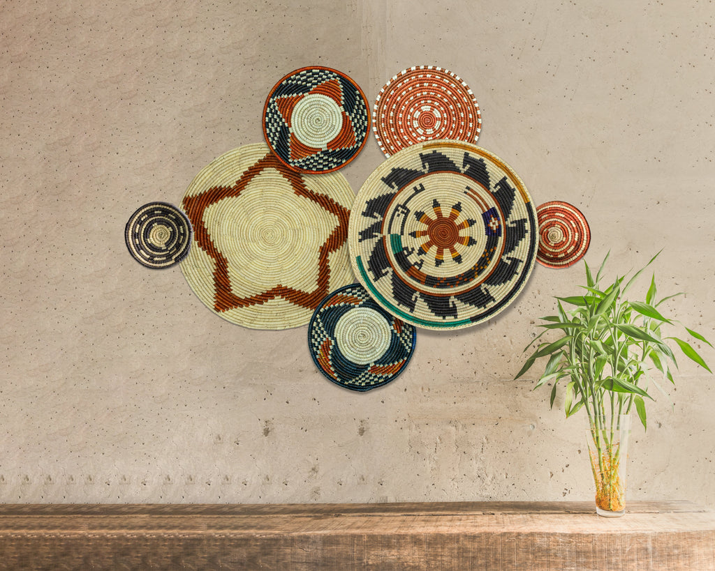 Set of 7 Handwoven wall baskets Set 324-7-N