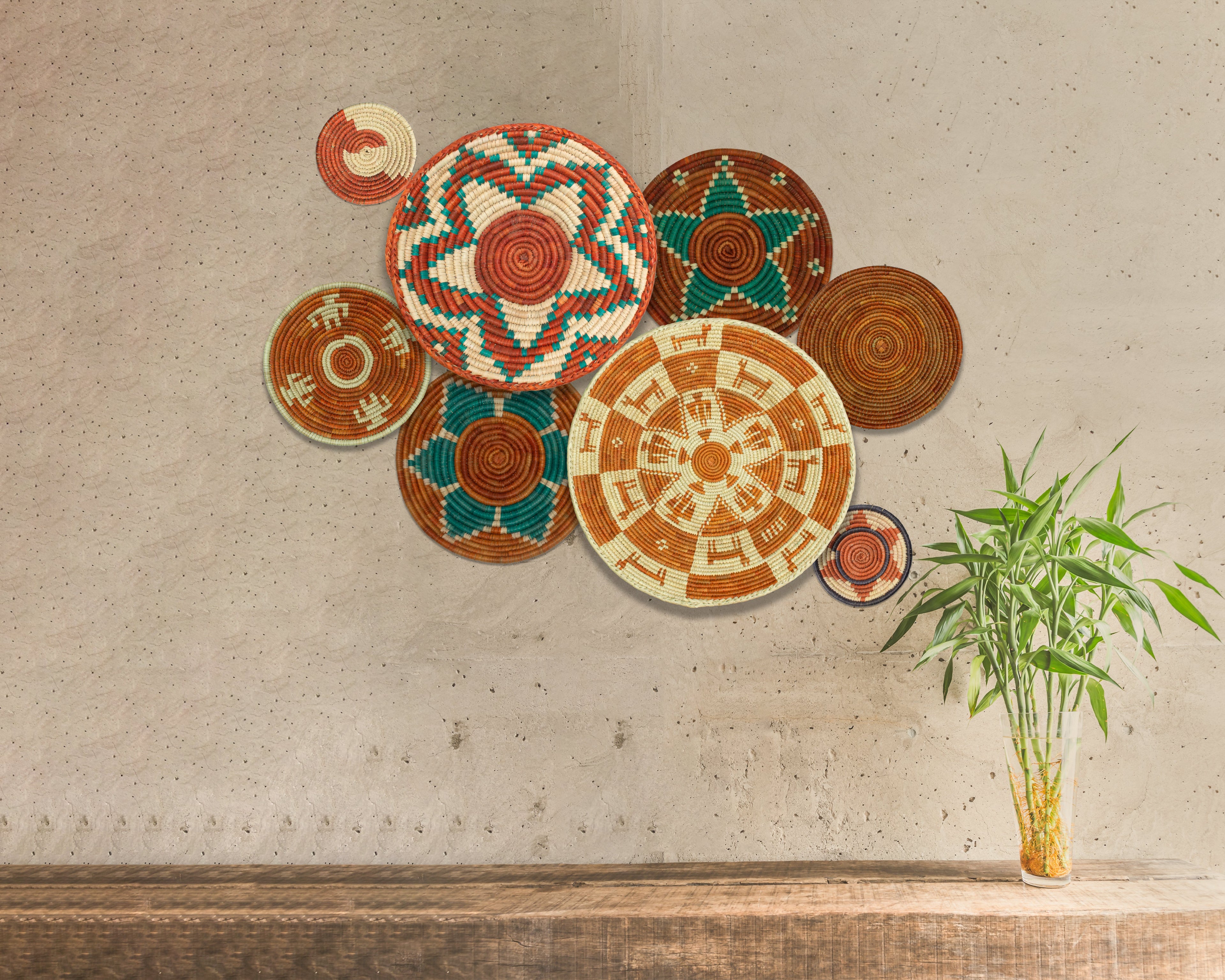 Set of 8 Handwoven wall baskets SET-338-8 N