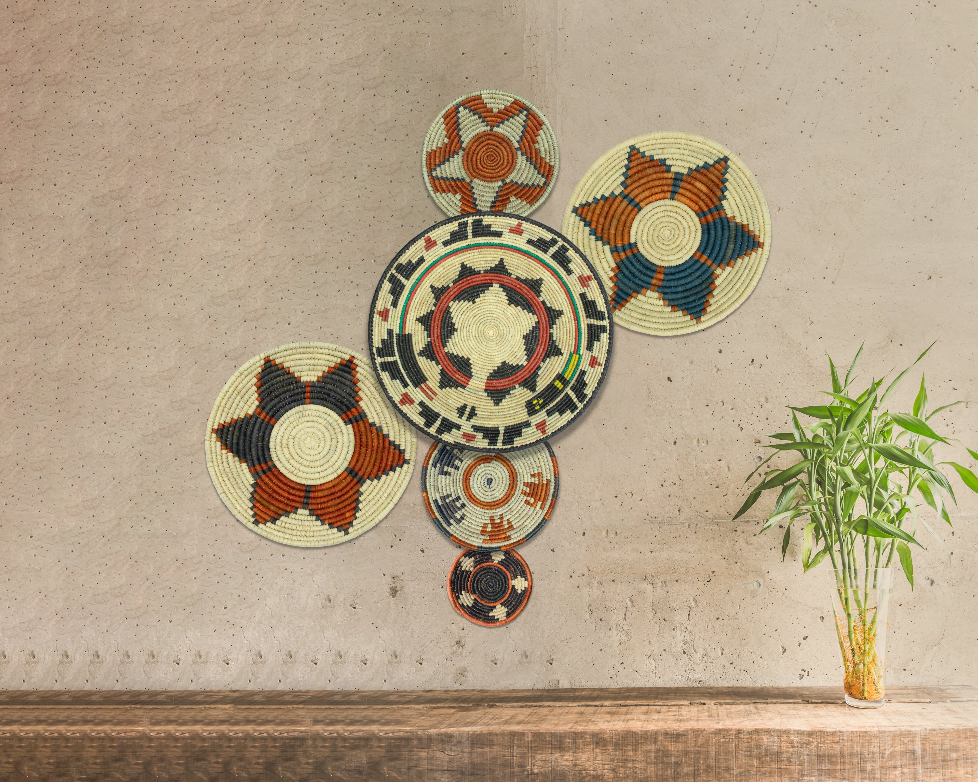 Set of 6 Handwoven wall baskets SET-394-6 N