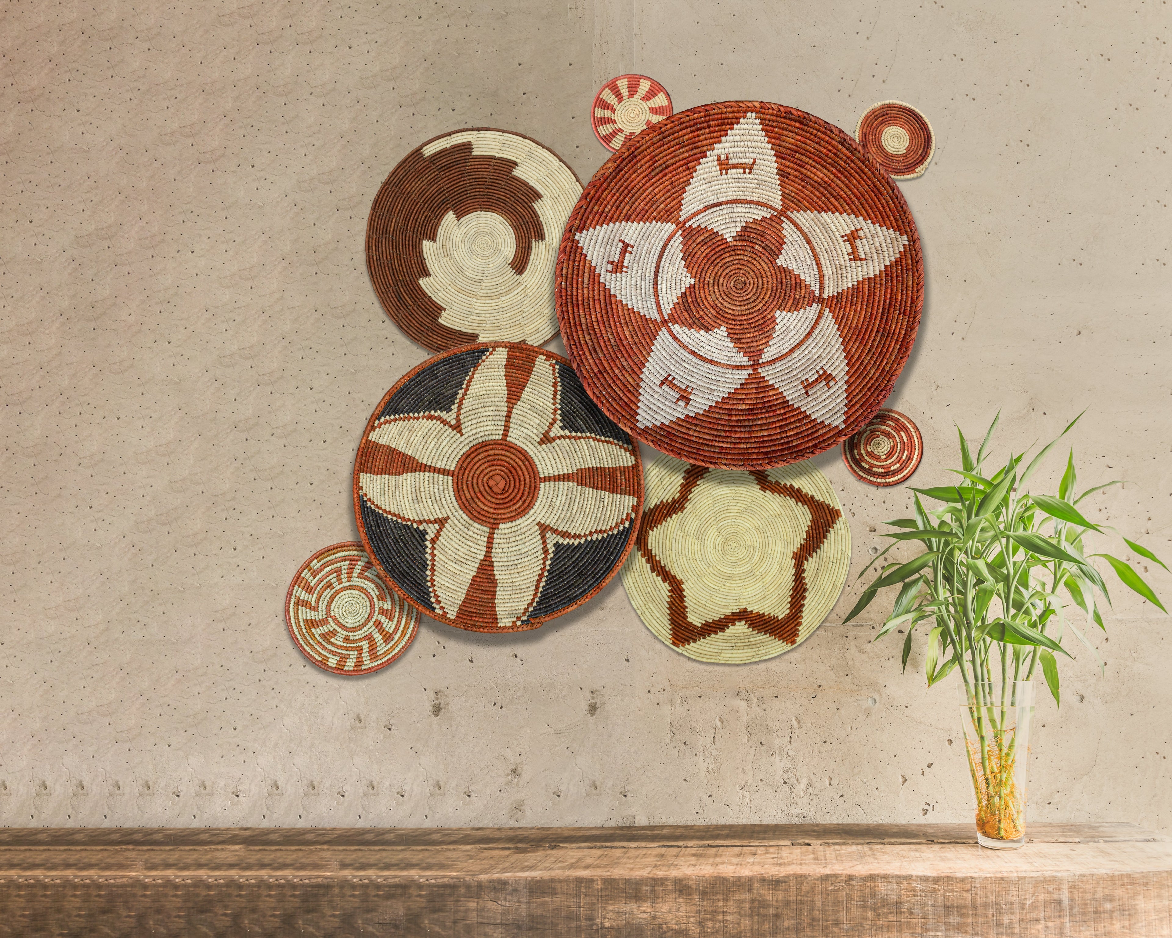 Set of 8 Handwoven wall baskets SET-332-8 N