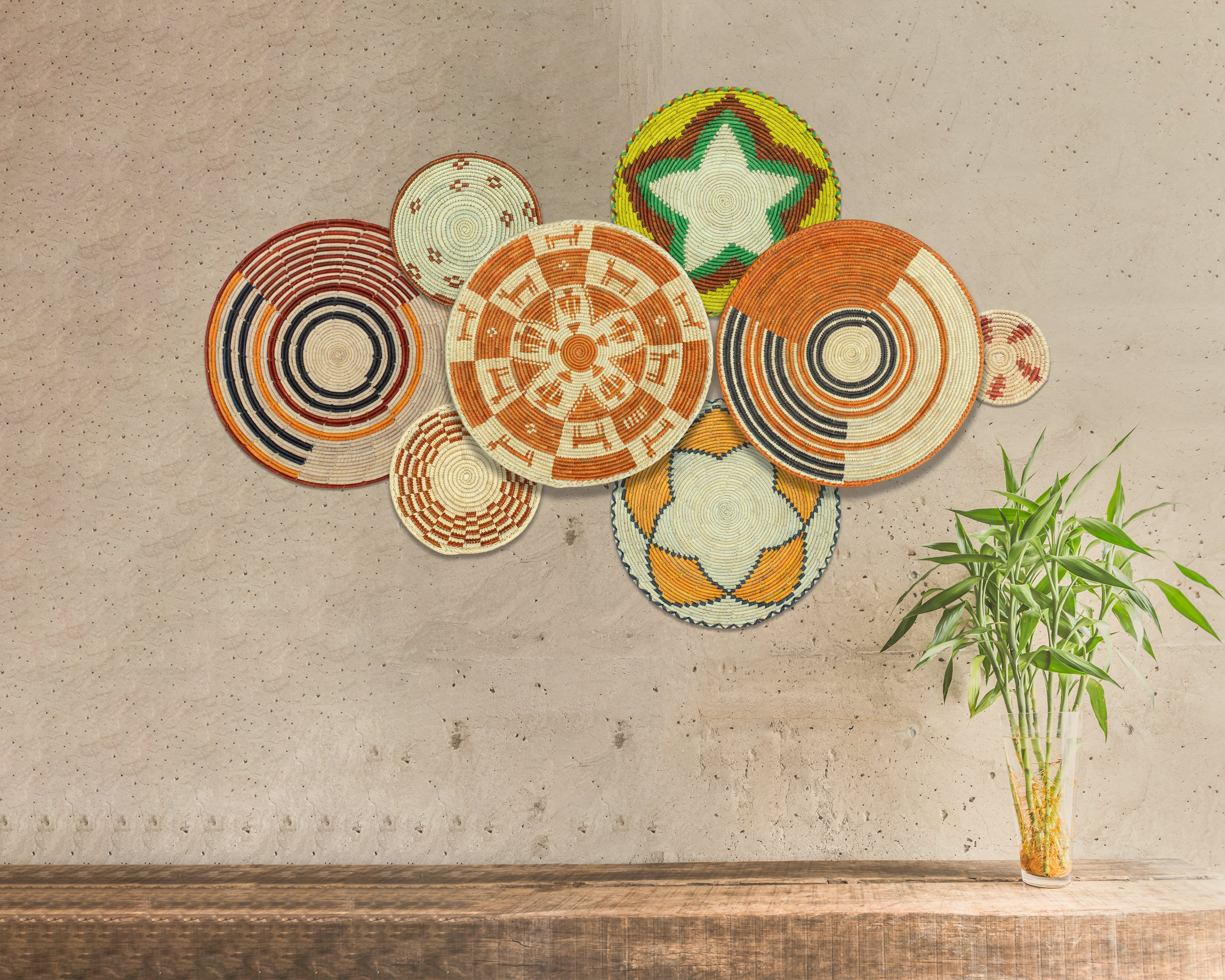 Set of 8 Handwoven wall baskets SET-347-8 N