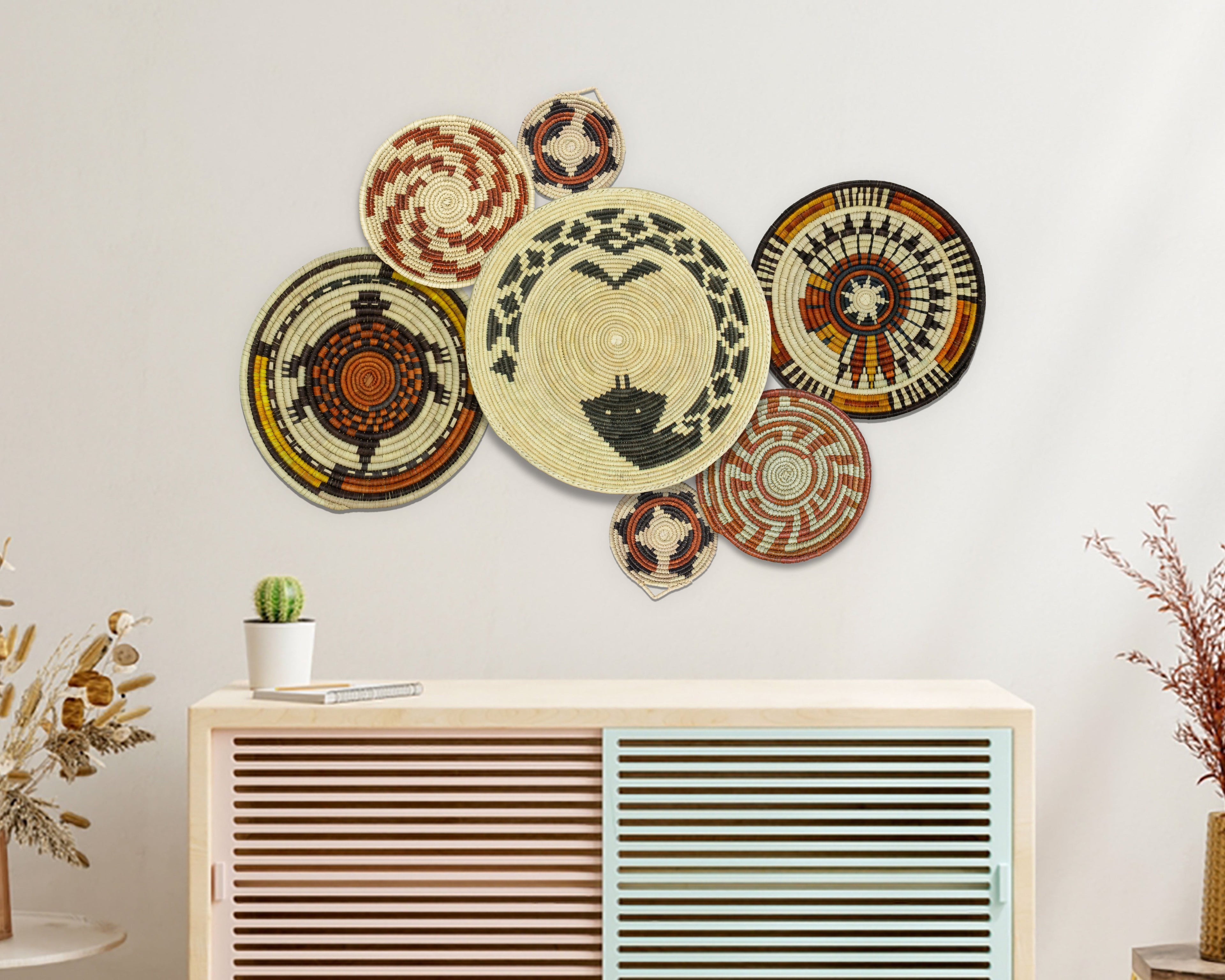 Set of 7 Handwoven wall baskets Set 305-7-N