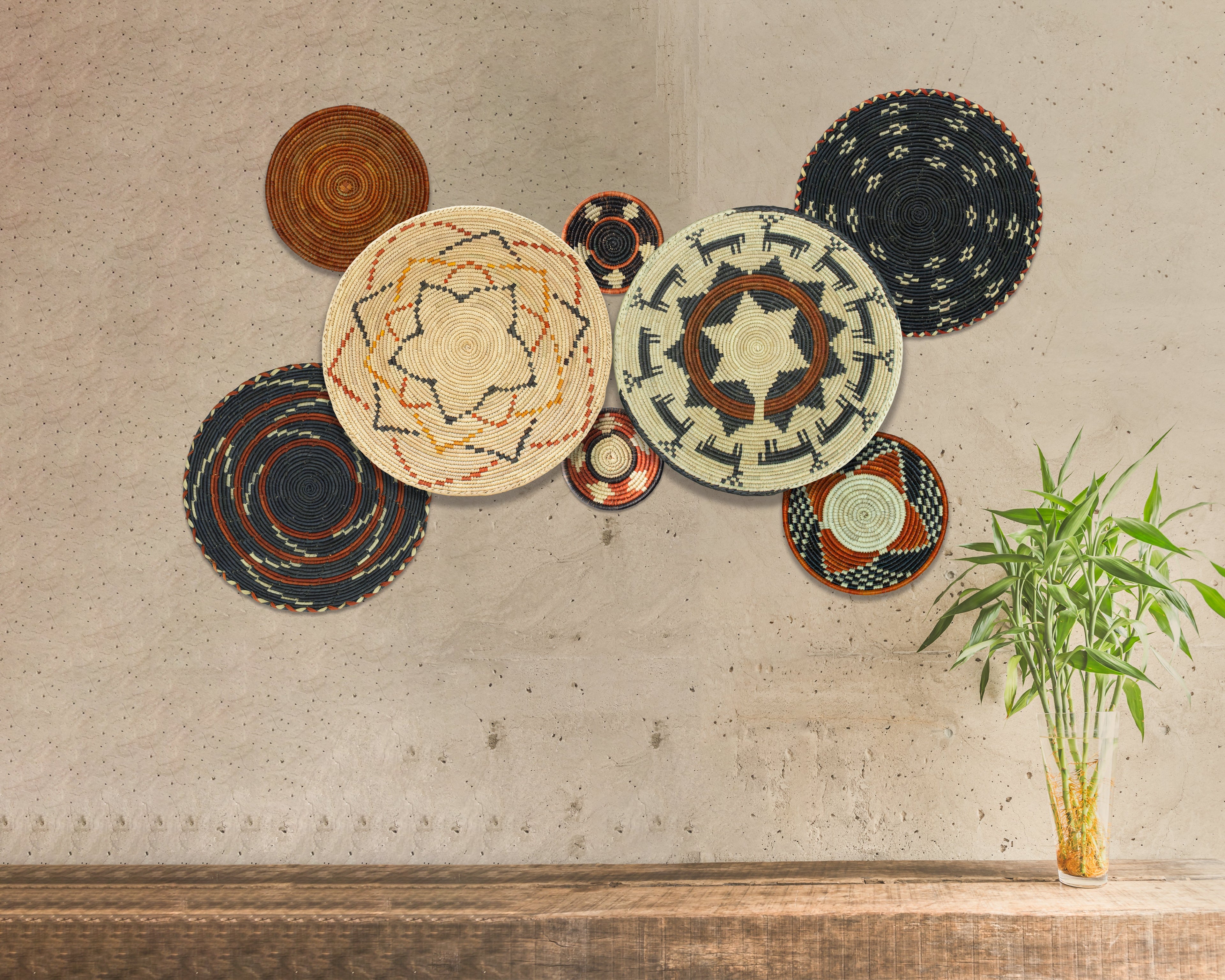 Set of 8 Handwoven wall baskets SET-251-8 N