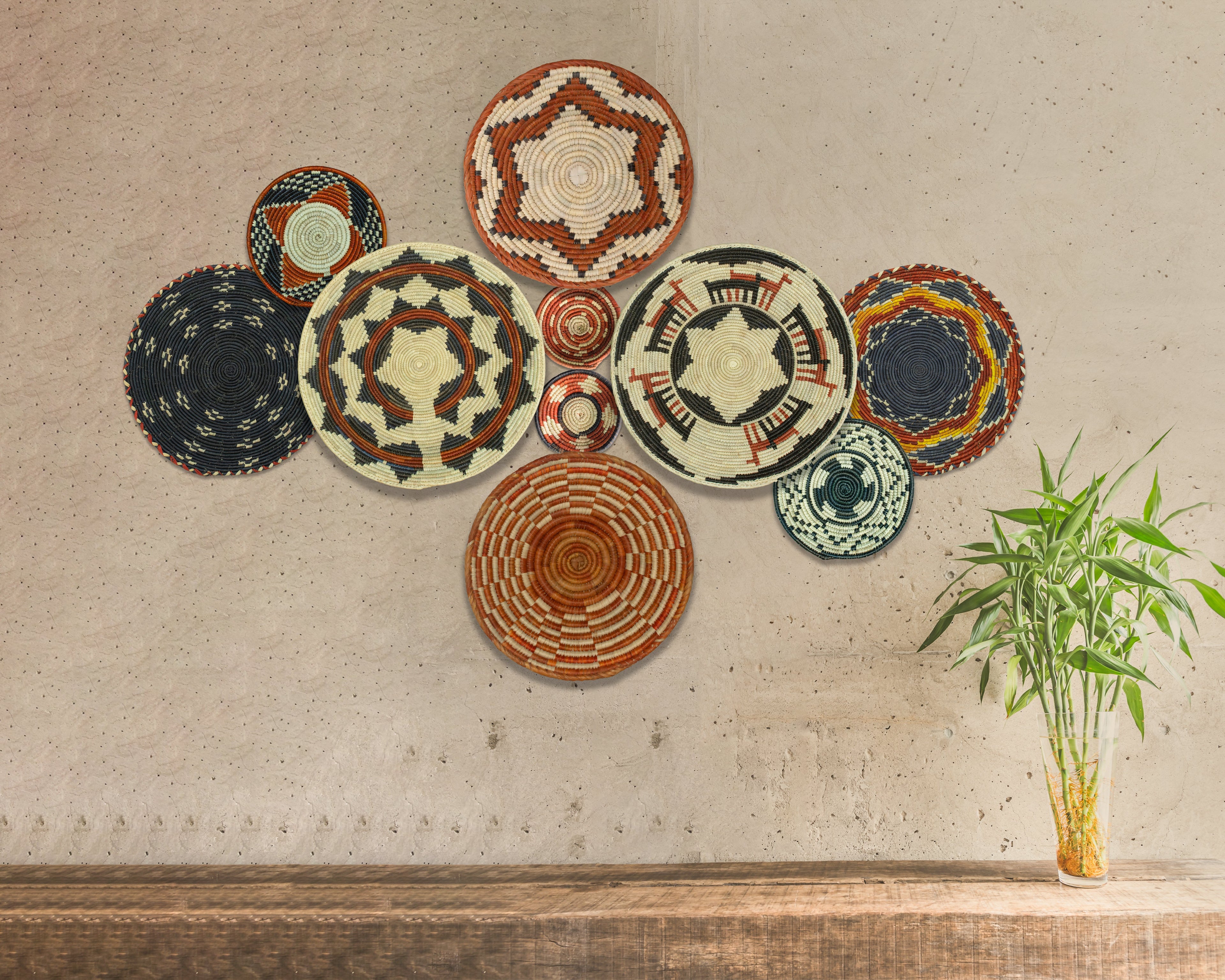 Set of 10 Handwoven wall baskets SET-405-10 N