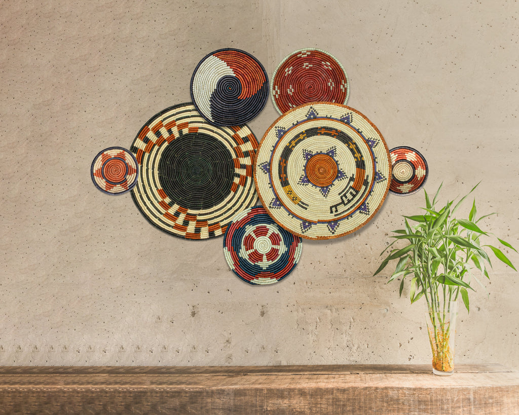 Set of 7 Handwoven wall baskets Set 323-7-N