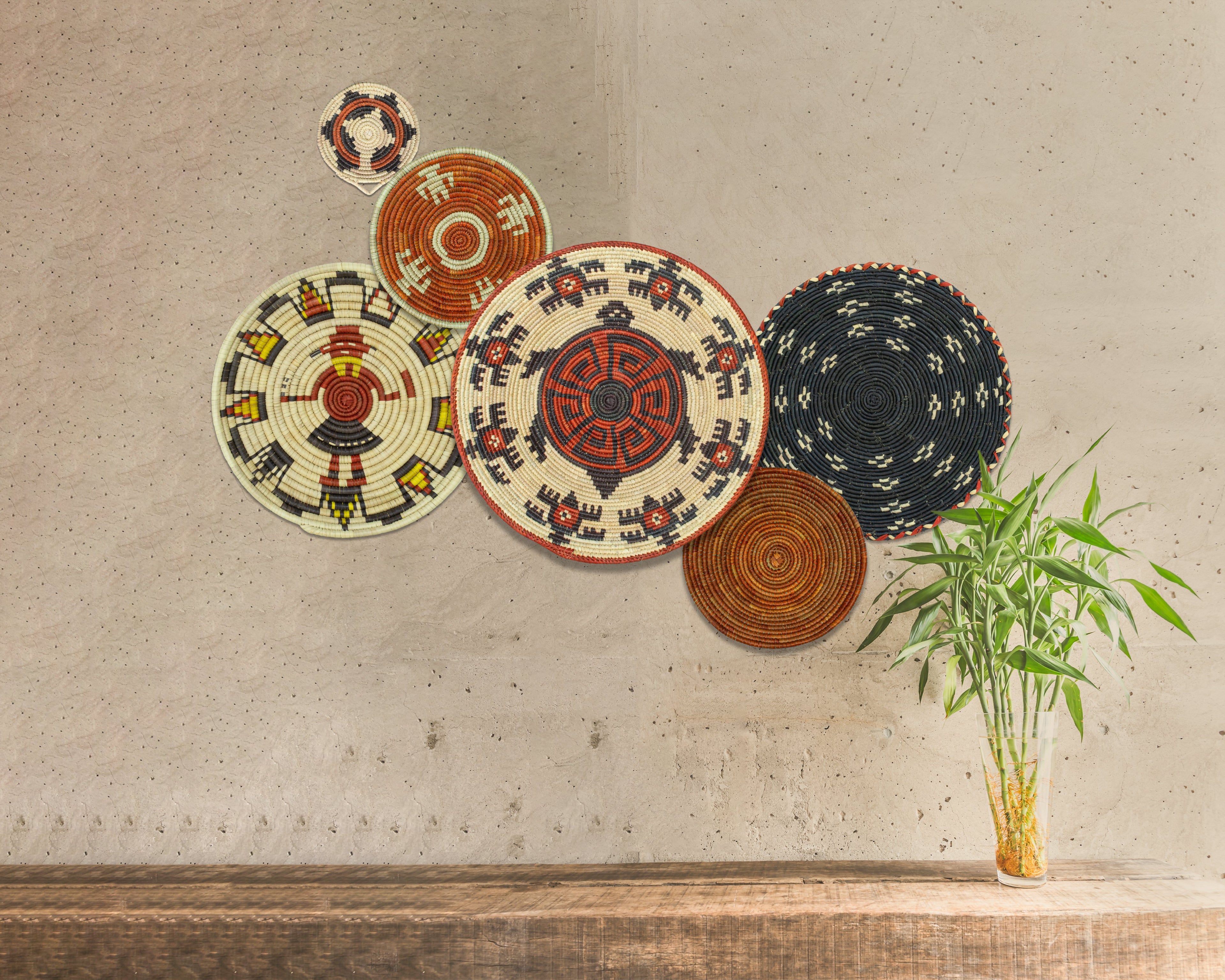 Set of 6 Handwoven wall baskets SET-289-6 N