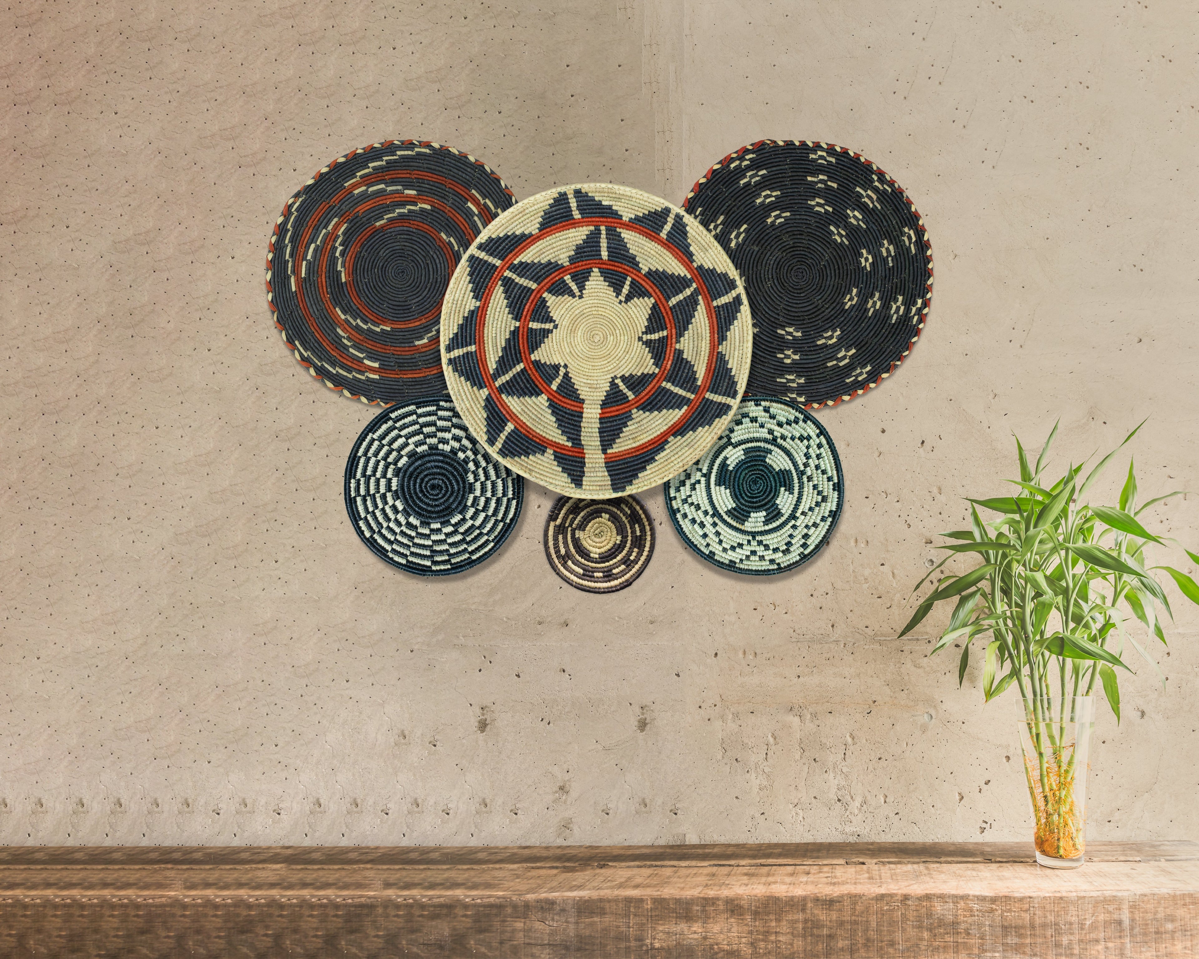 Set of 6 Handwoven wall baskets SET-387-6 N