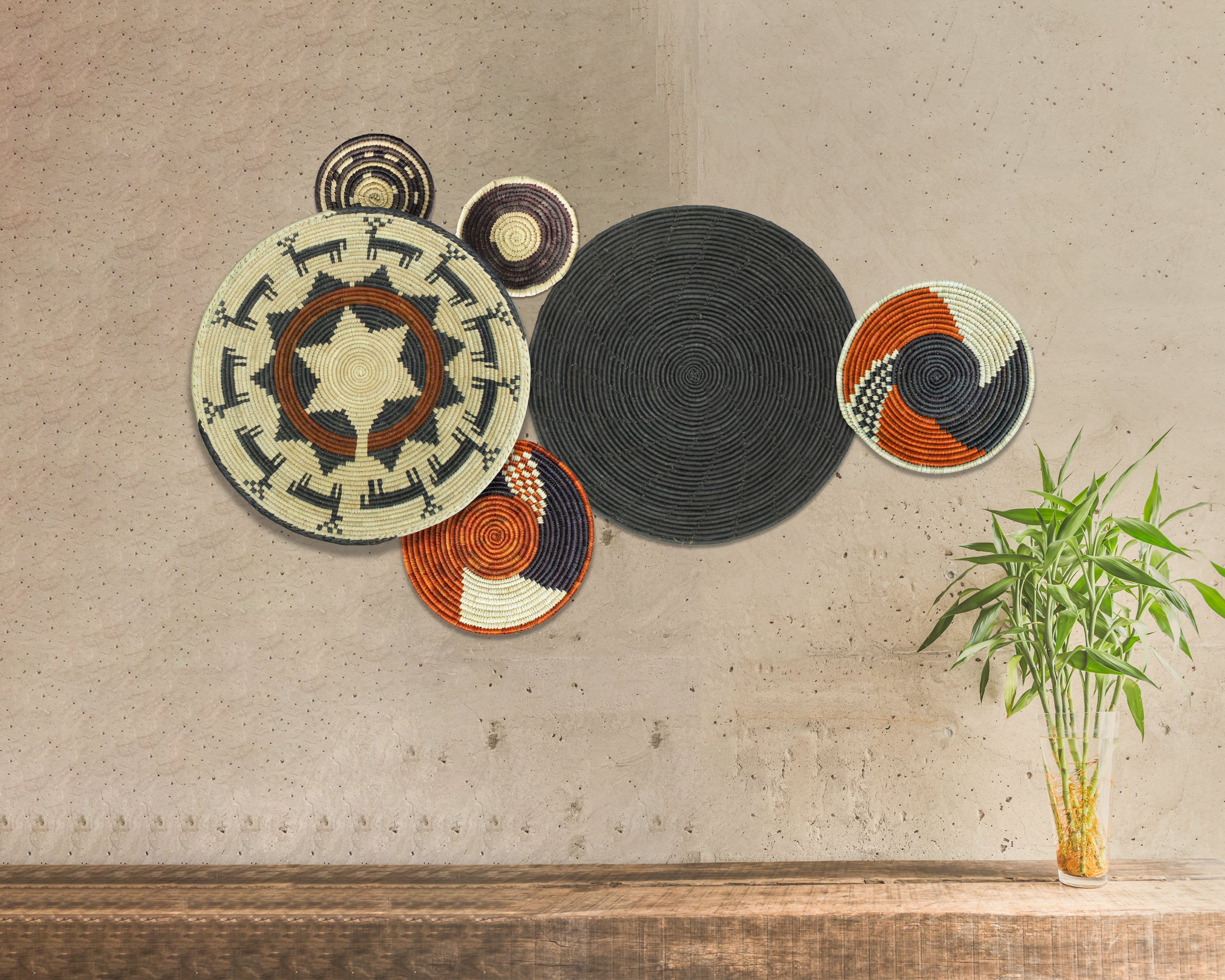 Set of 6 Handwoven wall baskets SET-380-6 N