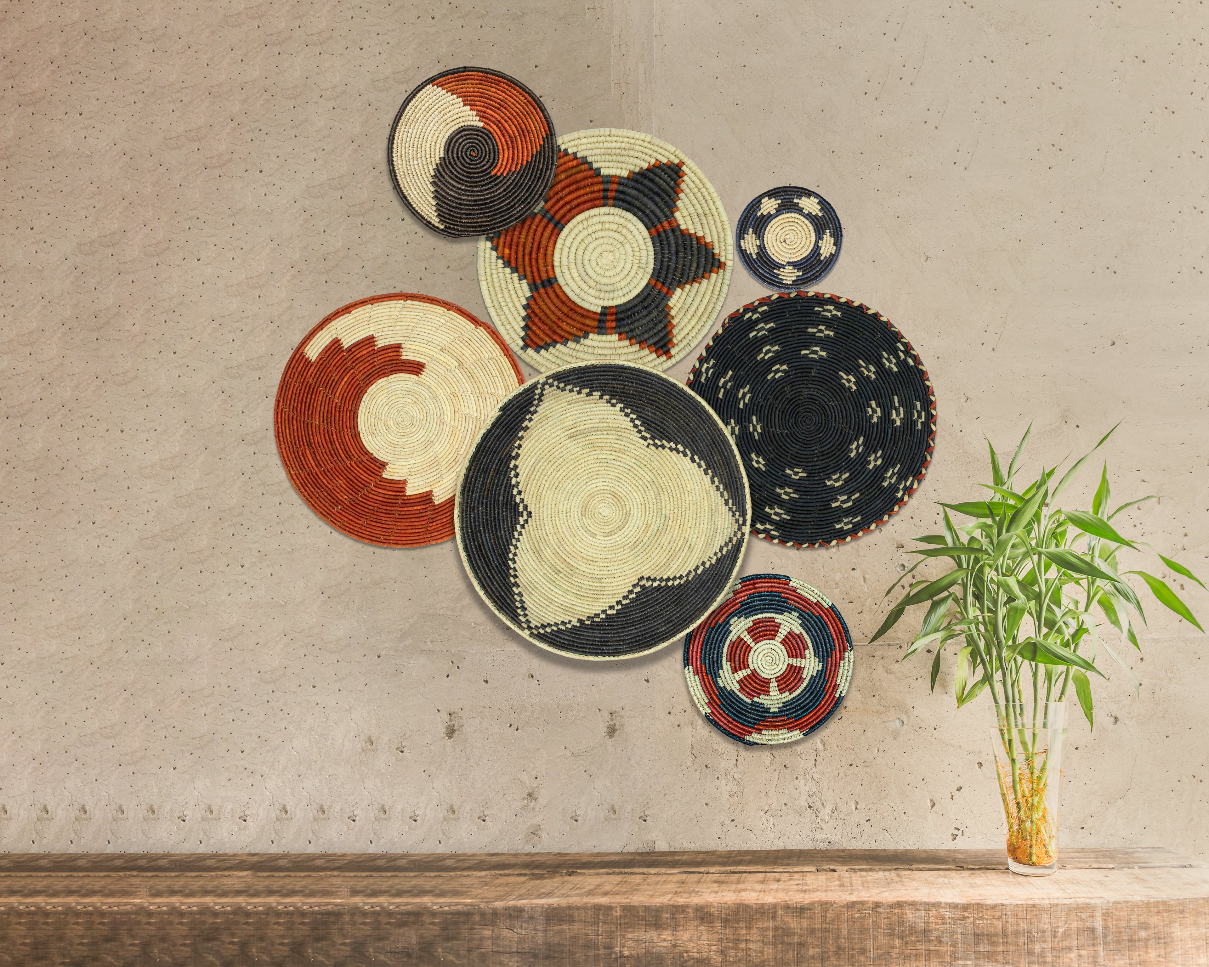 Set of 7 Handwoven wall baskets Set 319-7-N