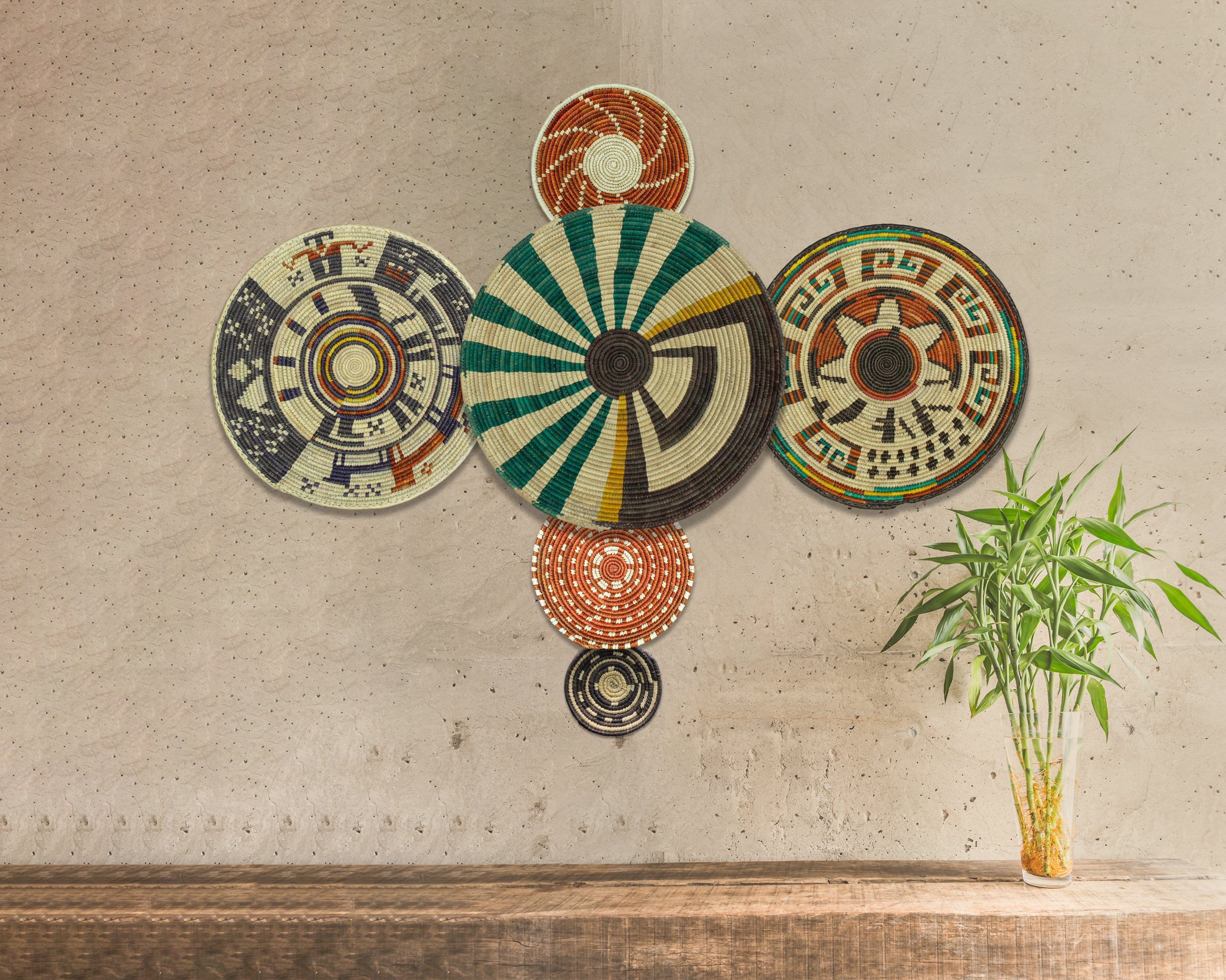 Set of 6 Handwoven wall baskets SET-297-6 N