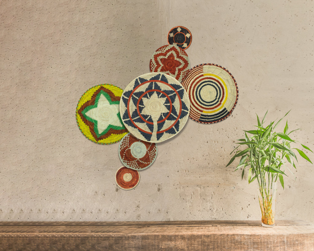 Set of 7 Handwoven wall baskets Set 321-7-N