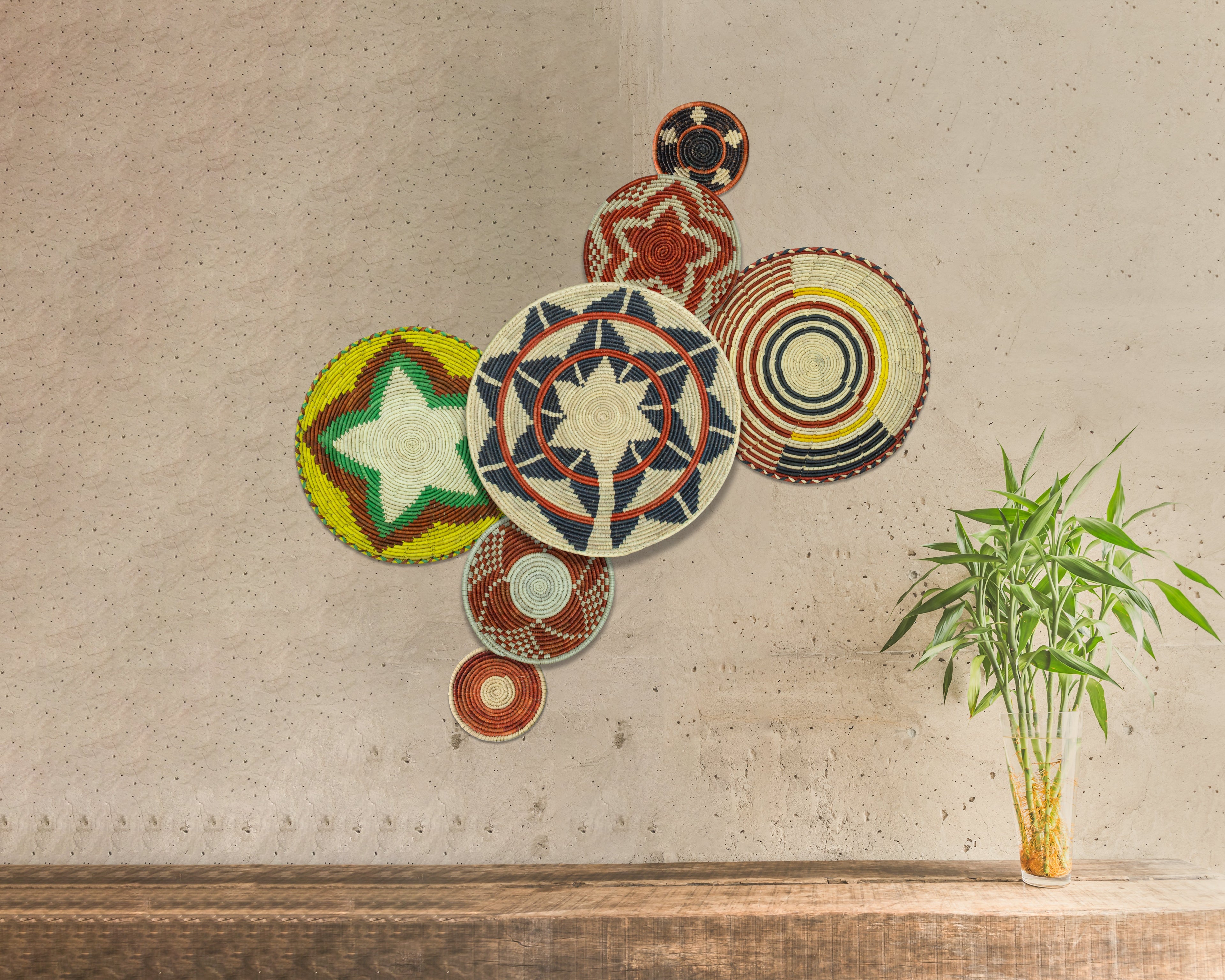 Set of 7 Handwoven wall baskets Set 321-7-N