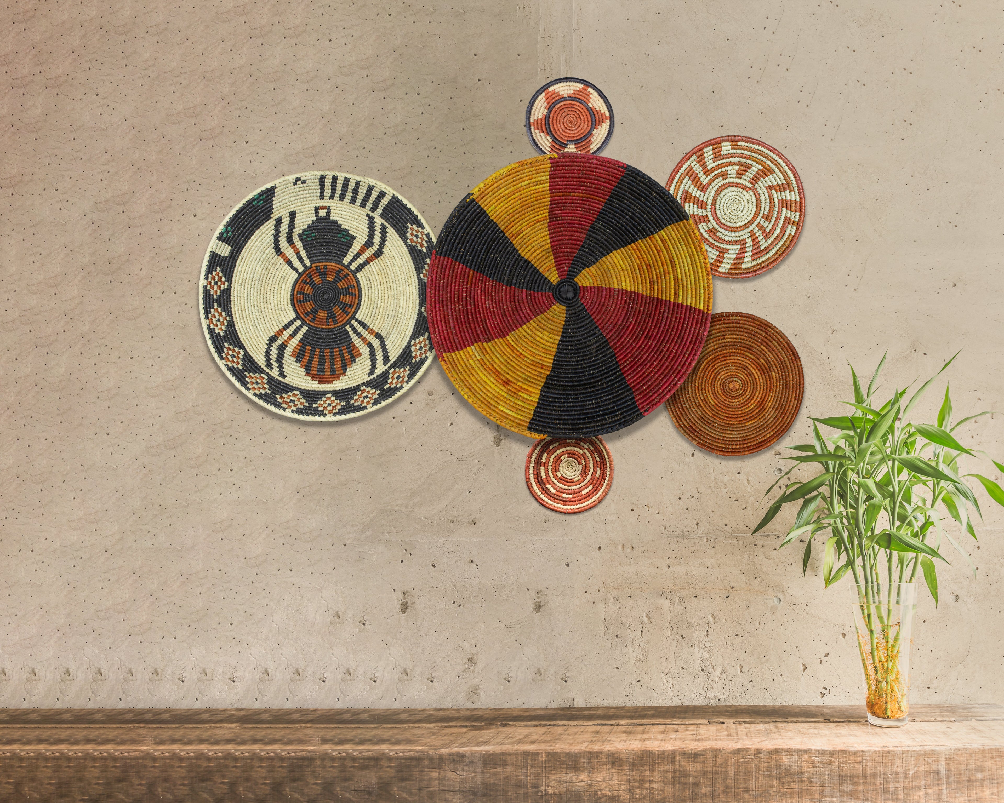 Set of 6 Handwoven wall baskets SET-375-6 N