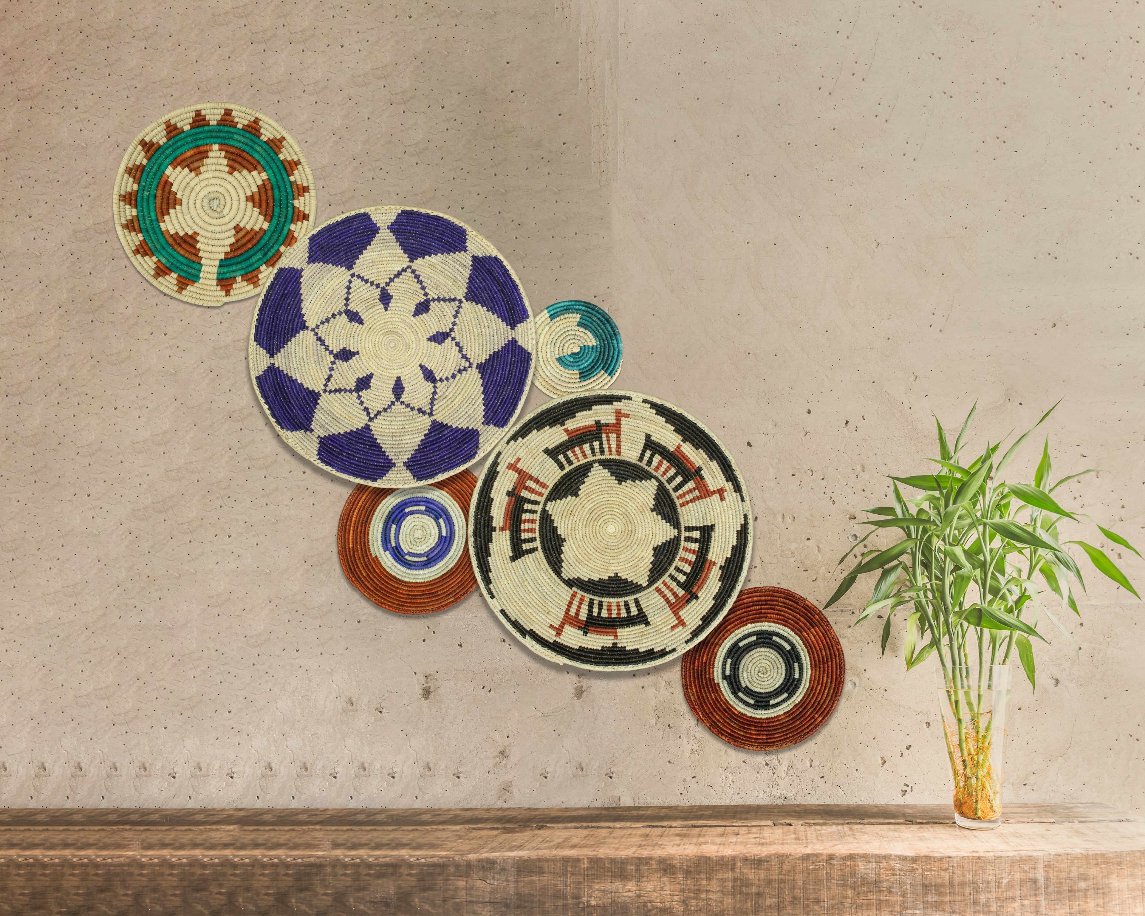 Set of 6 Handwoven wall baskets SET-293-6 N