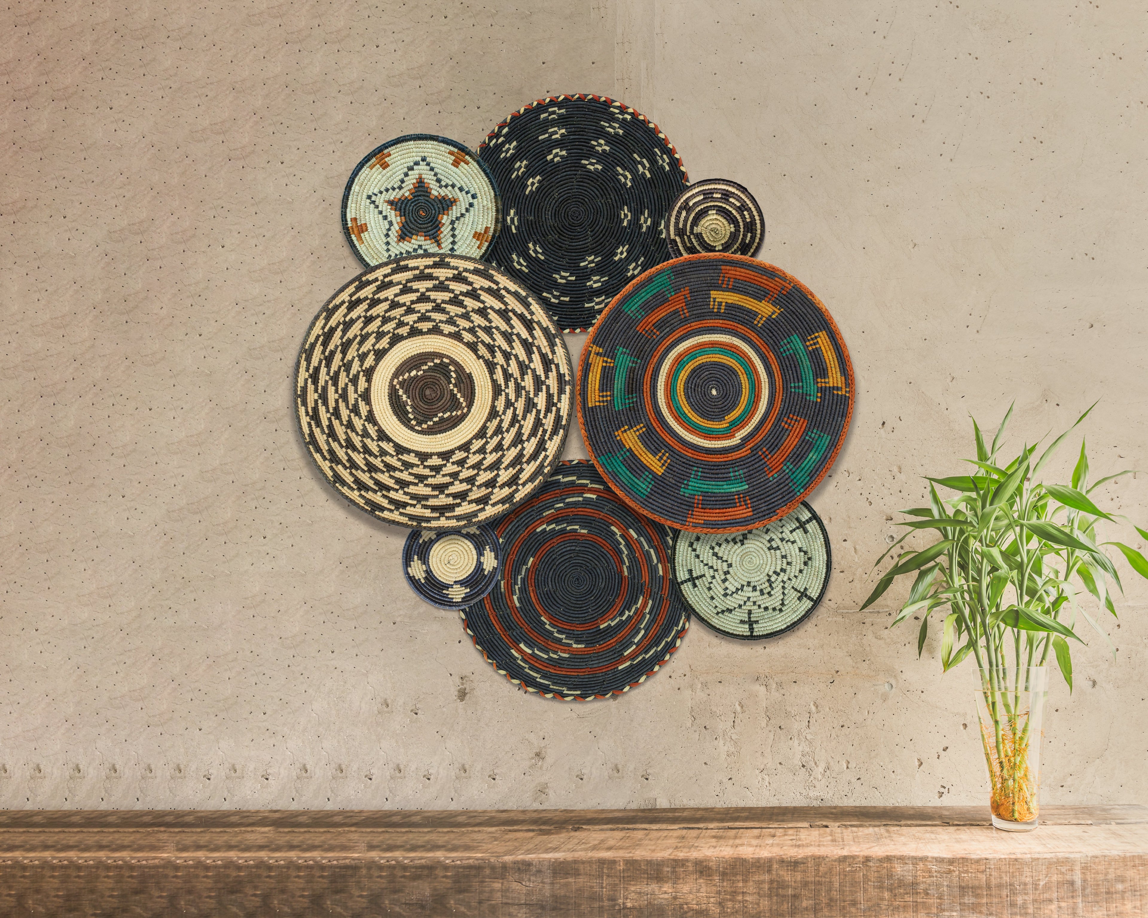 Set of 8 Handwoven wall baskets SET-255-8 N