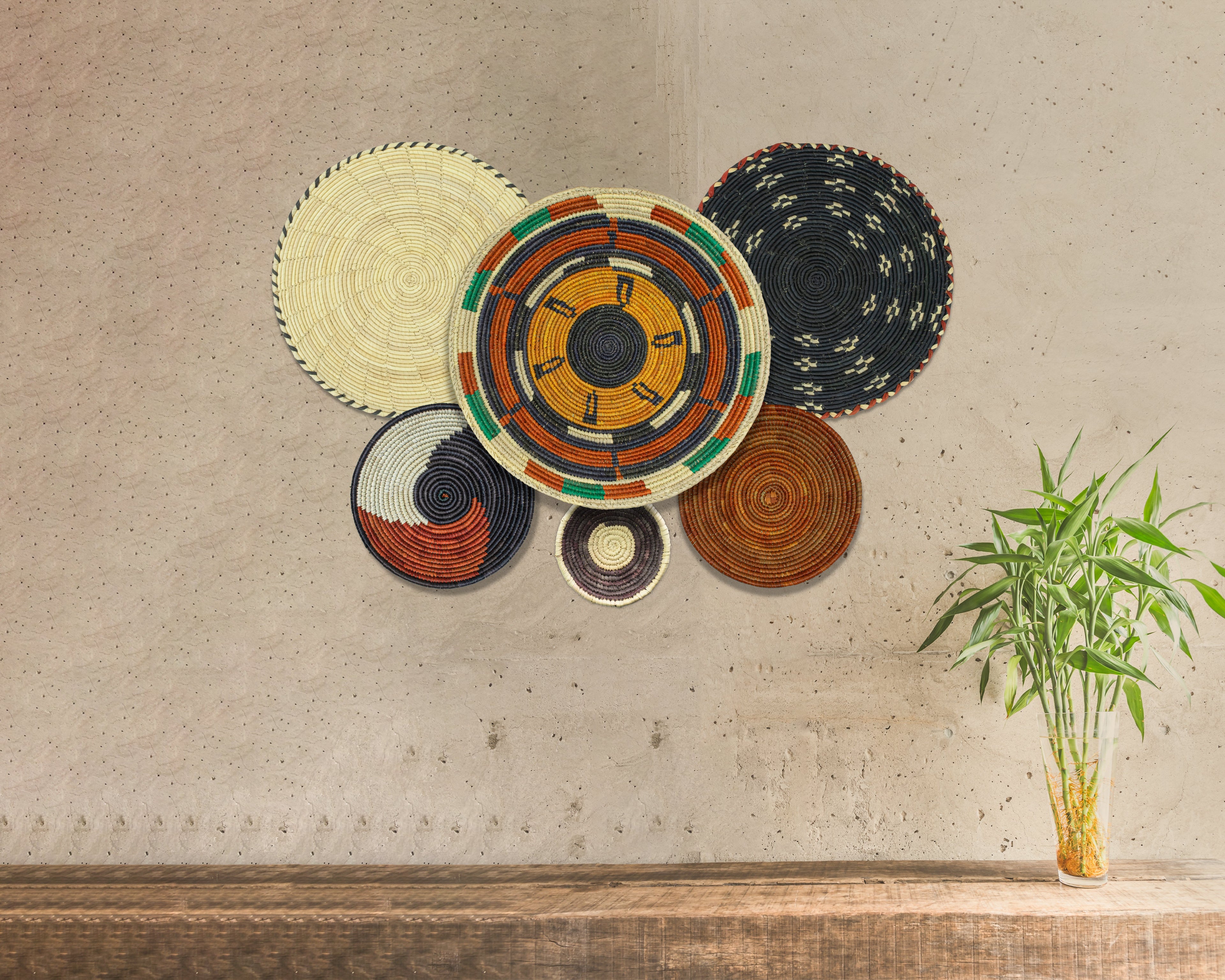 Set of 6 Handwoven wall baskets SET-386-6 N