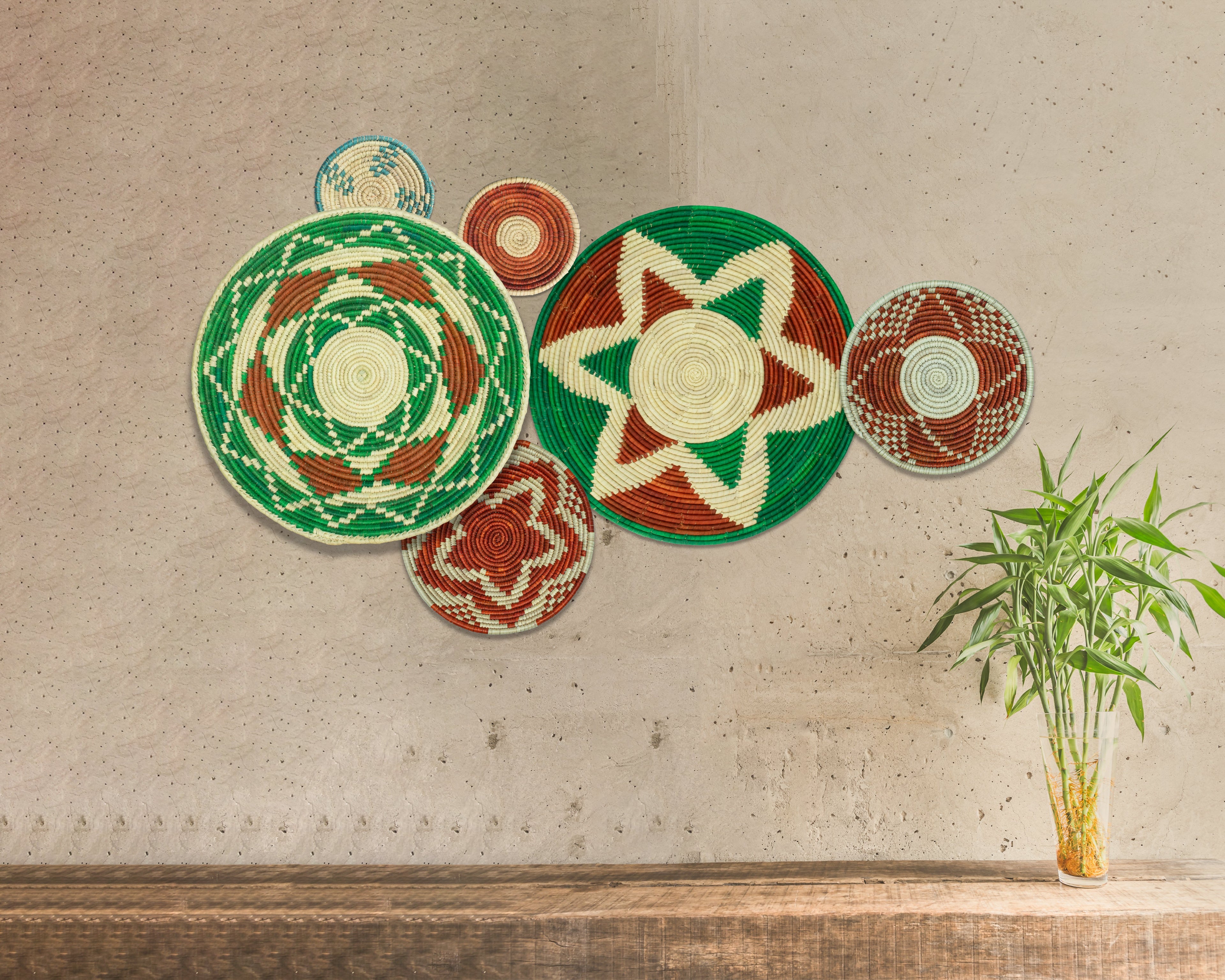 Set of 6 Handwoven wall baskets SET-381-6 N