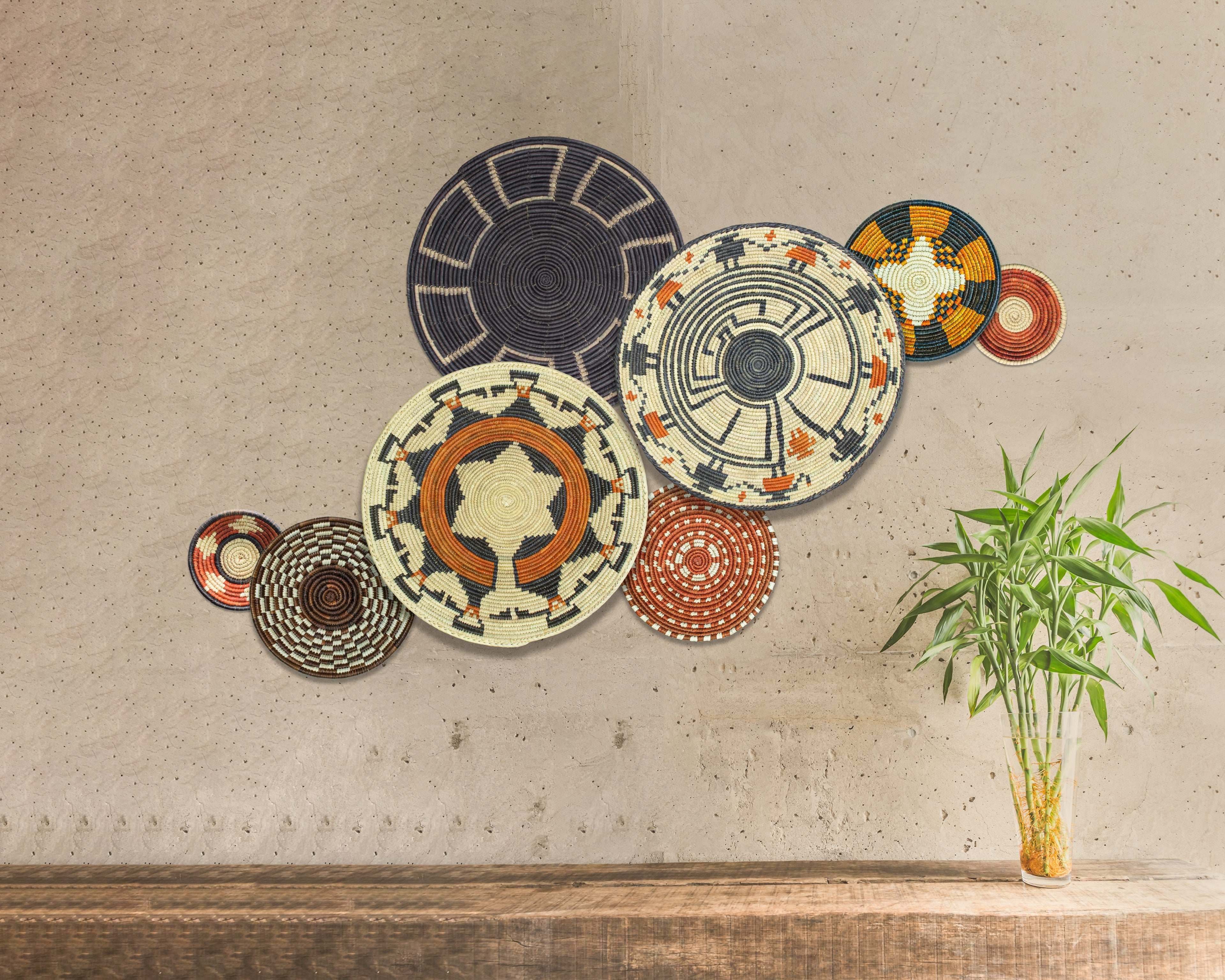 Set of 8 Handwoven wall baskets SET-360-8 N