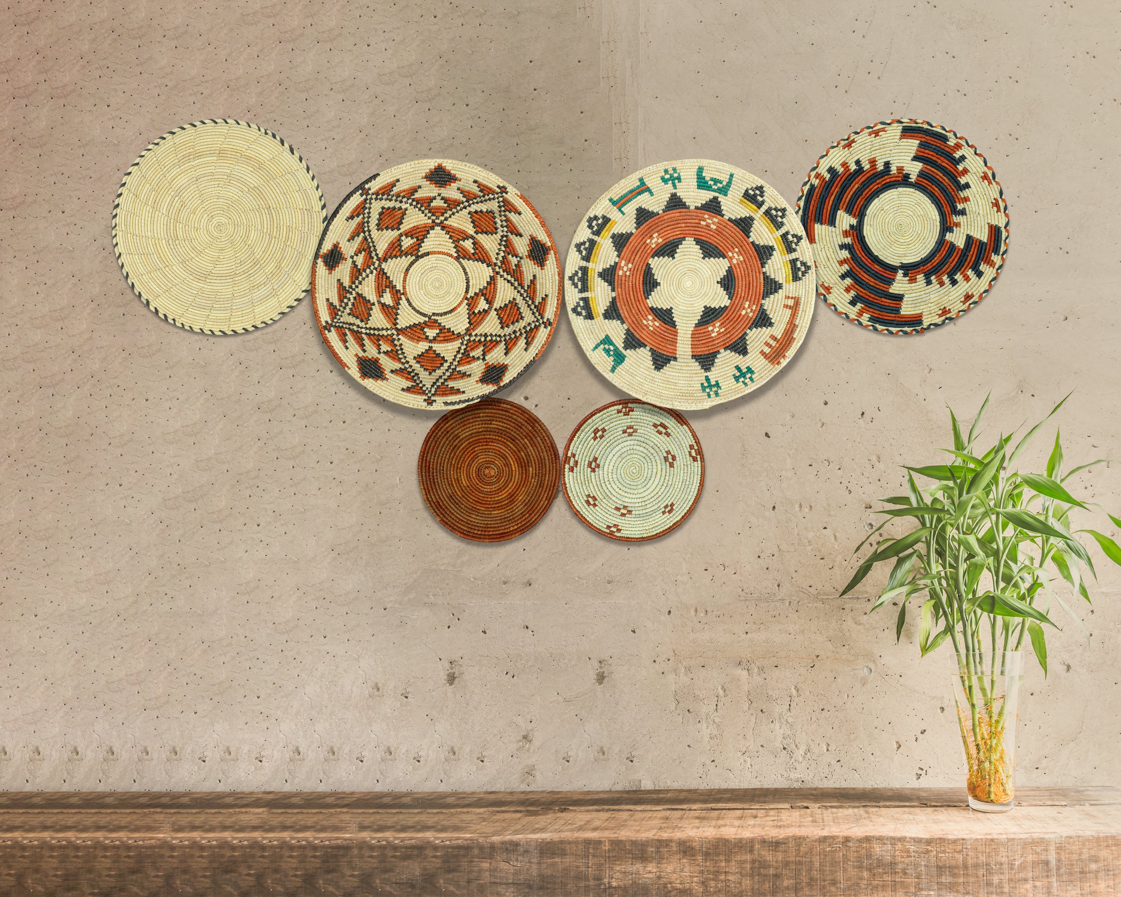 Set of 6 Handwoven wall baskets SET-383-6 N