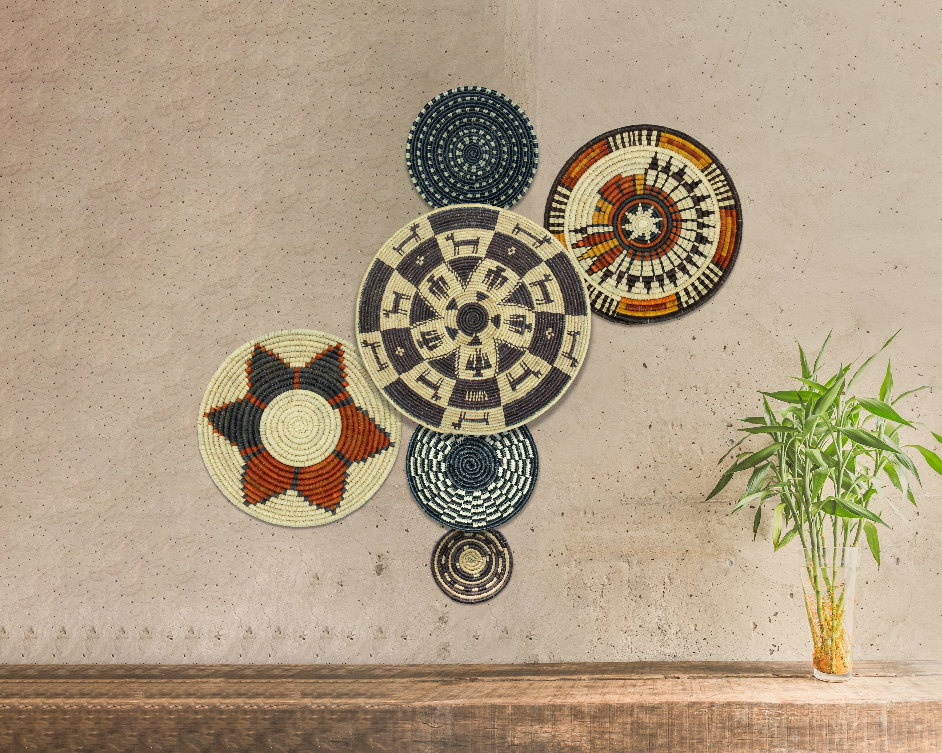 Set of 6 Handwoven wall baskets SET-393-6 N