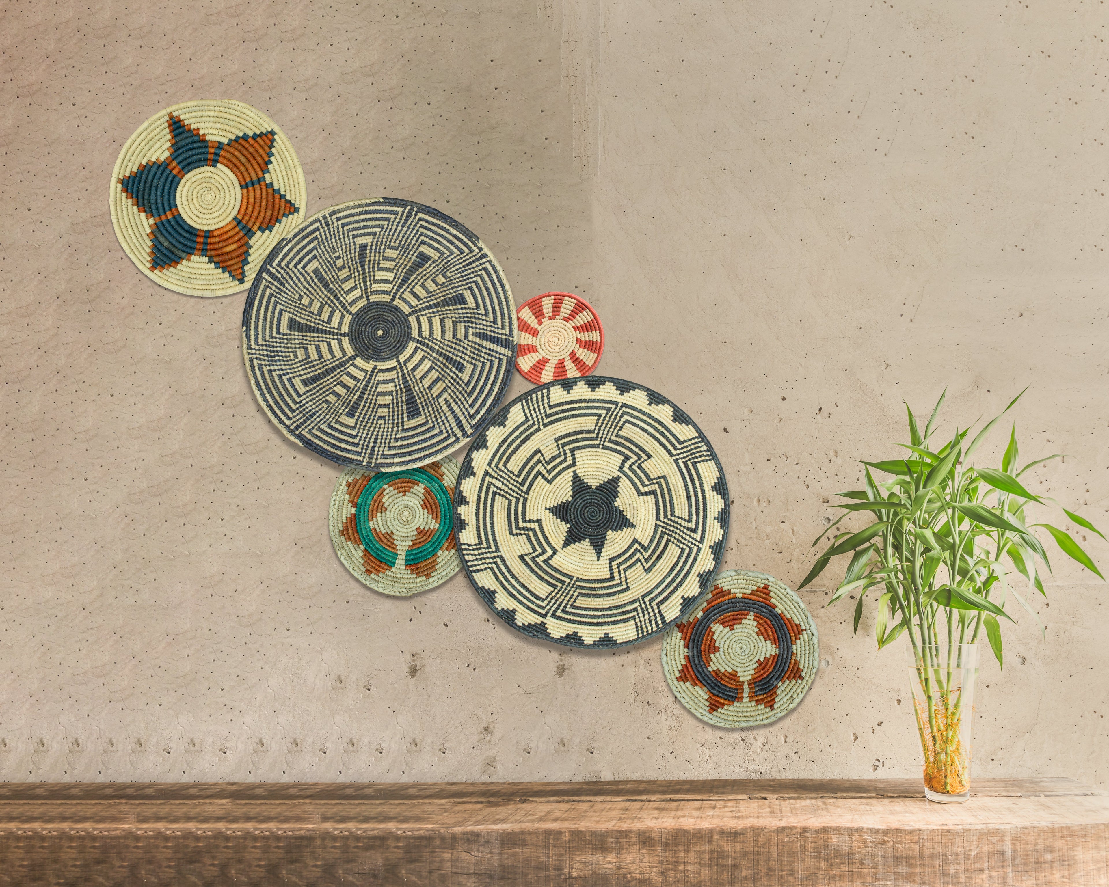 Set of 6 Handwoven wall baskets SET-294-6 N