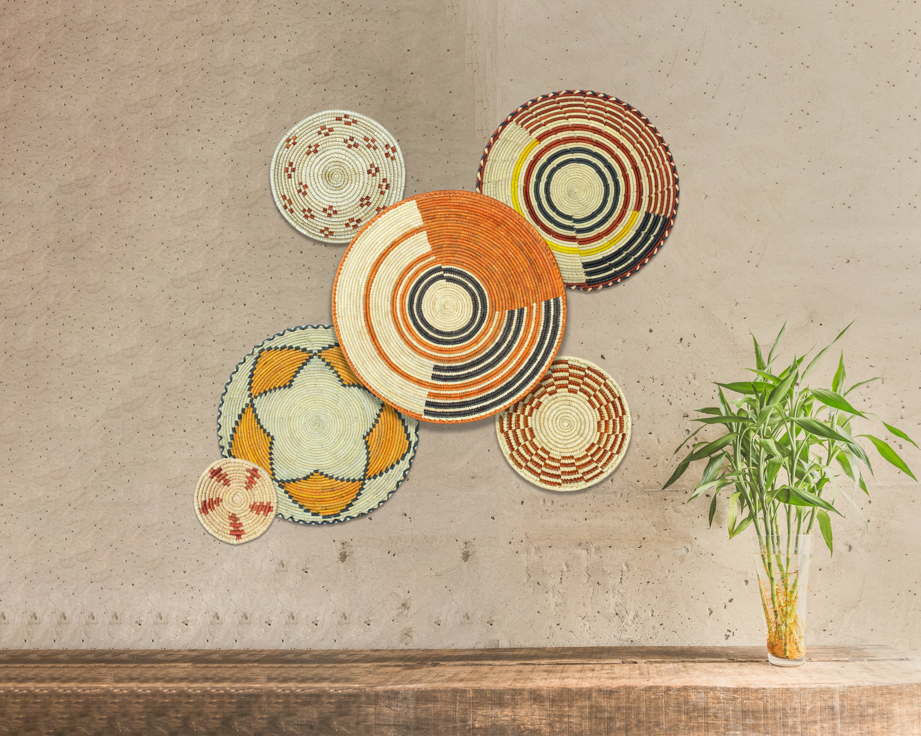 Set of 6 Handwoven wall baskets SET-374-6 N