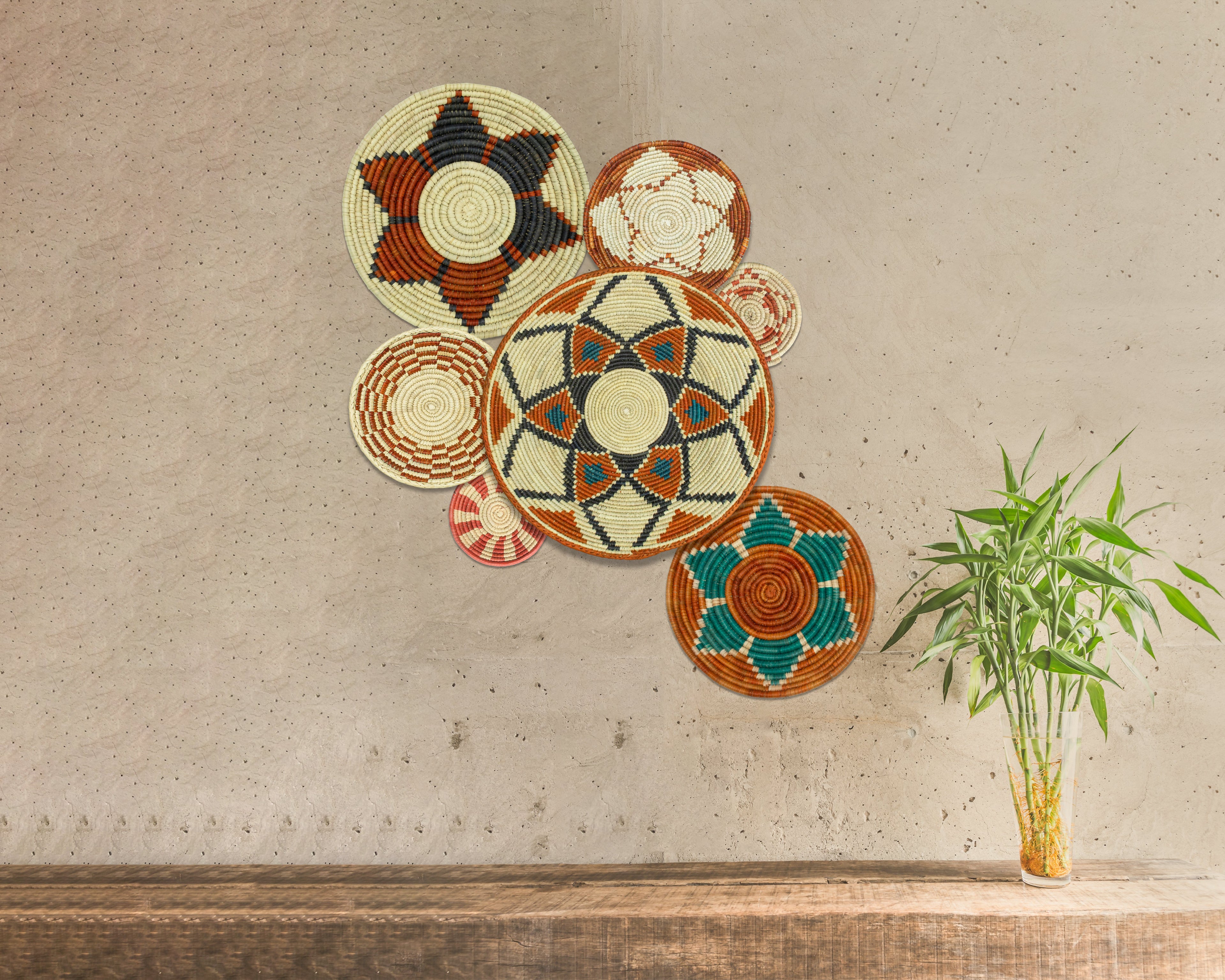 Set of 7 Handwoven wall baskets Set 313-7-N