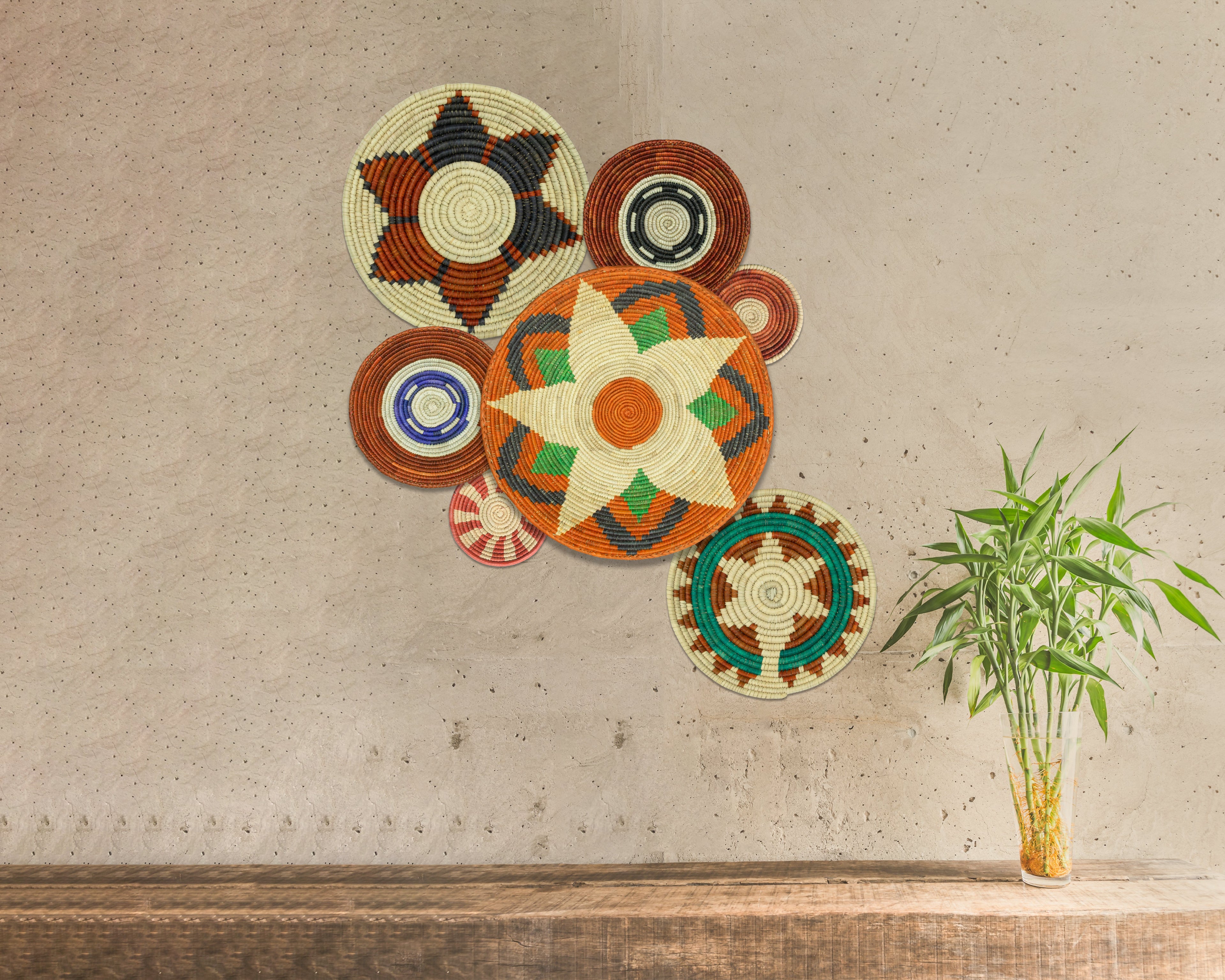 Set of 7 Handwoven wall baskets Set 311-7-N