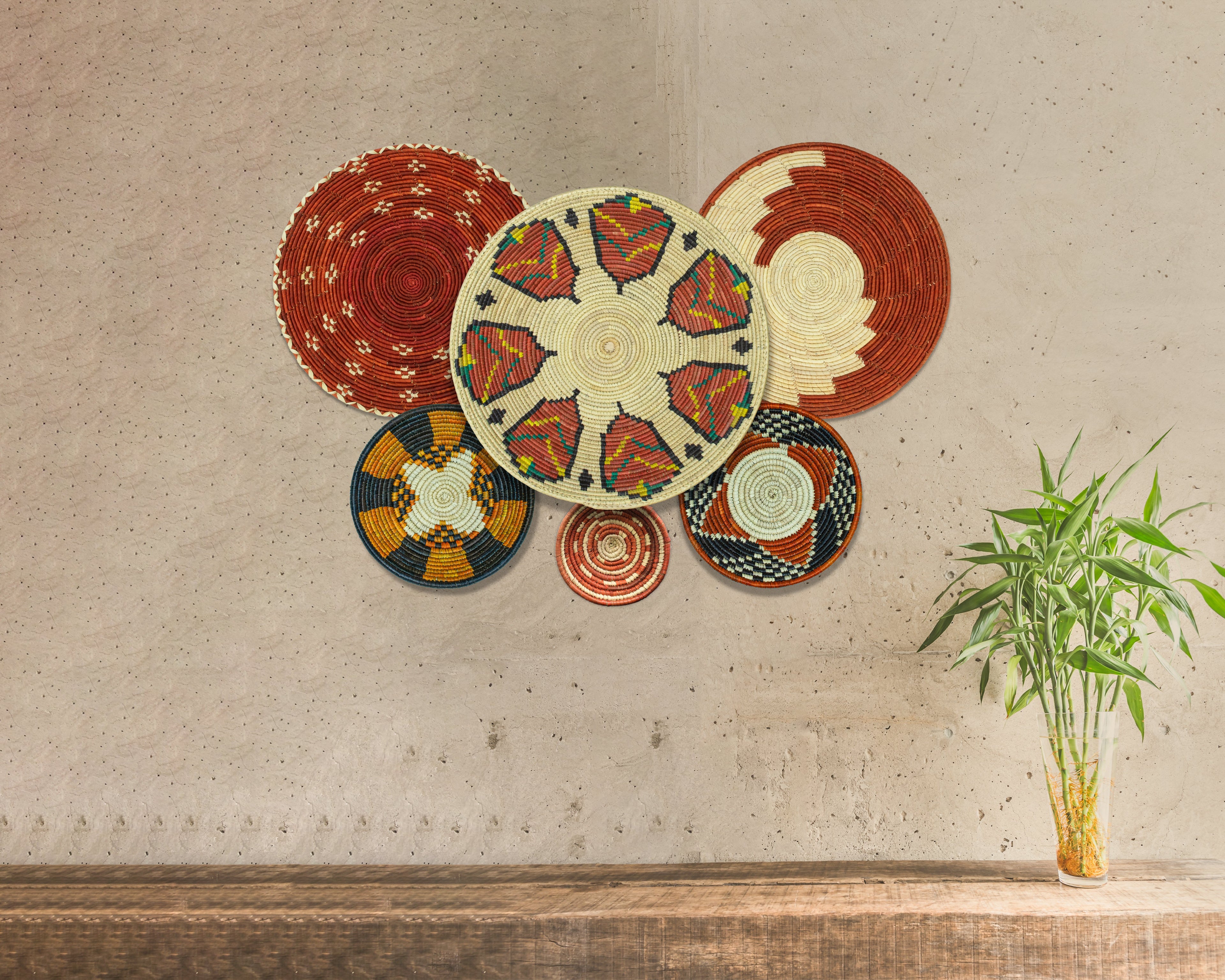 Set of 6 Handwoven wall baskets SET-388-6 N