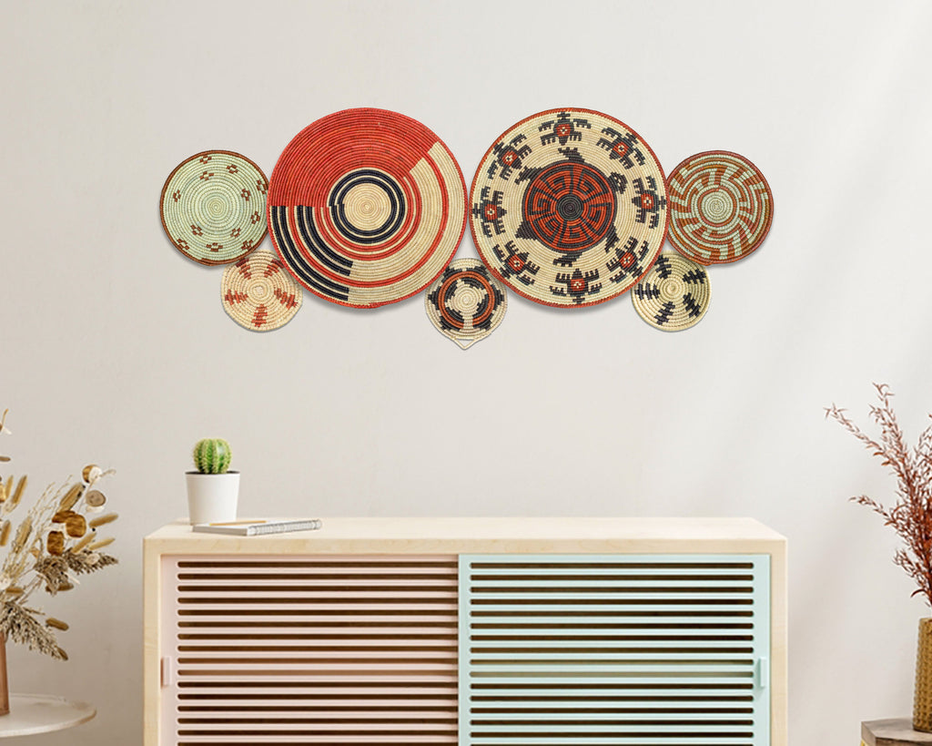 Set of 7 Handwoven wall baskets Set 303-7-N