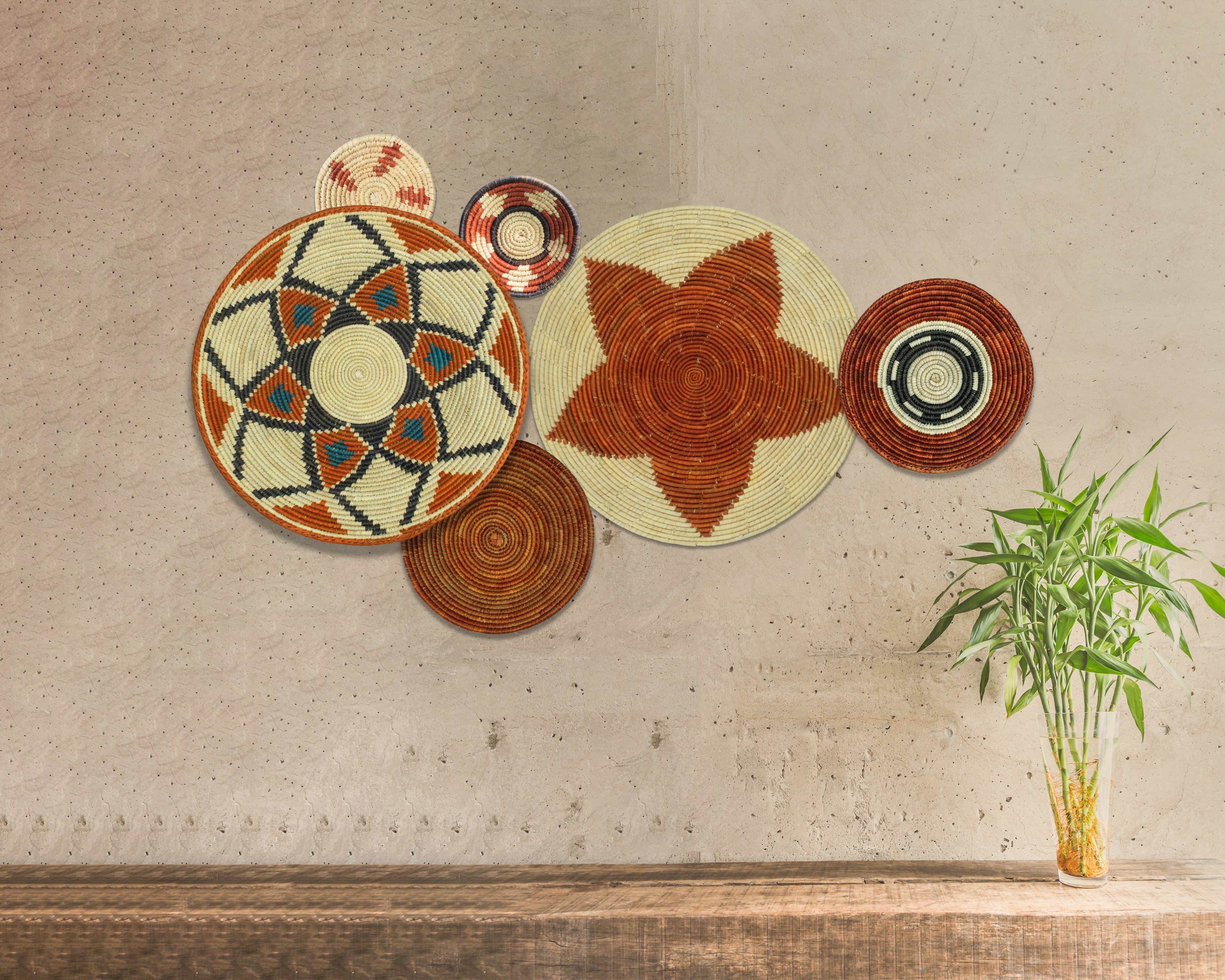 Set of 6 Handwoven wall baskets SET-379-6 N