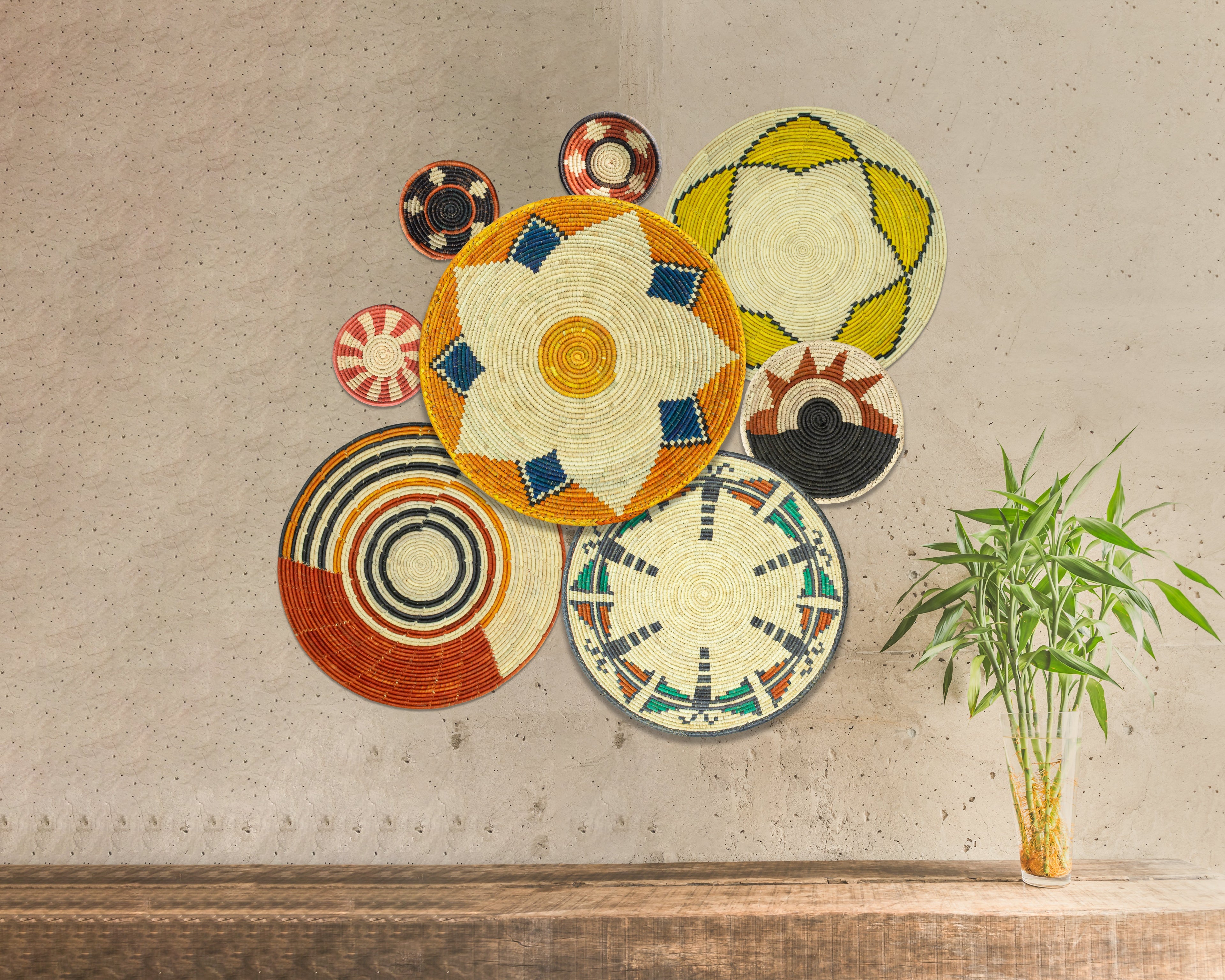 Set of 8 Handwoven wall baskets SET-334-8 N