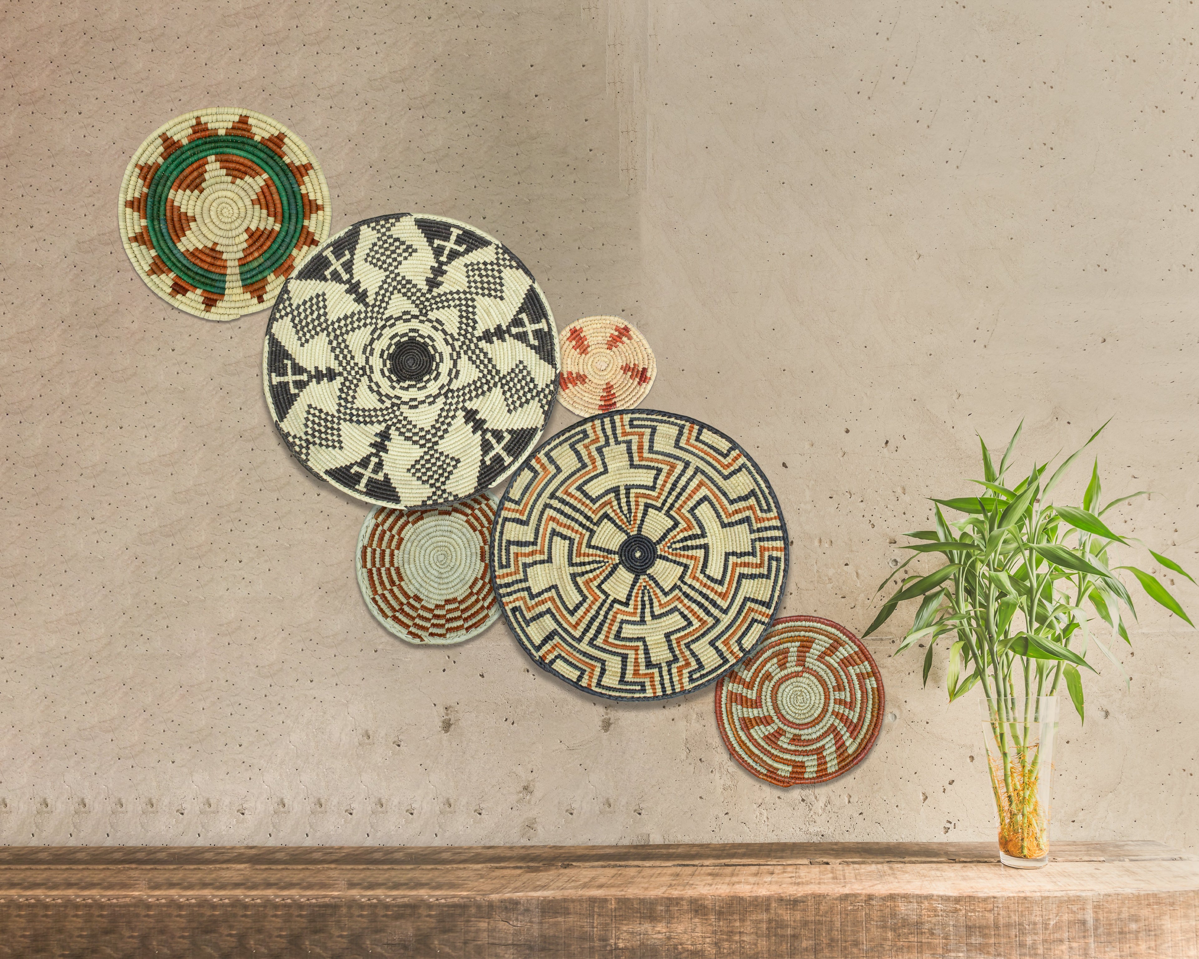 Set of 6 Handwoven wall baskets SET-295-6 N