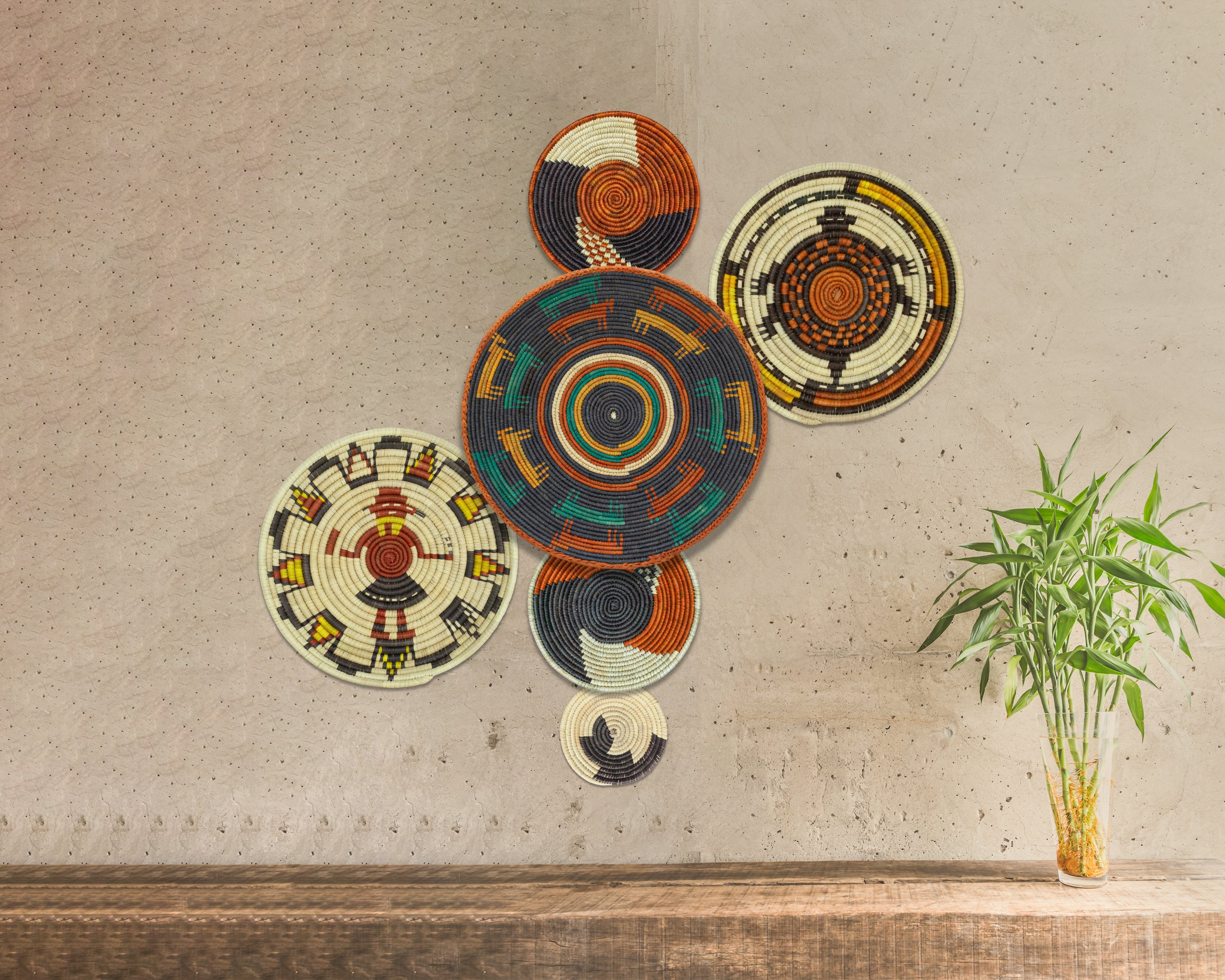 Set of 6 Handwoven wall baskets SET-390-6 N