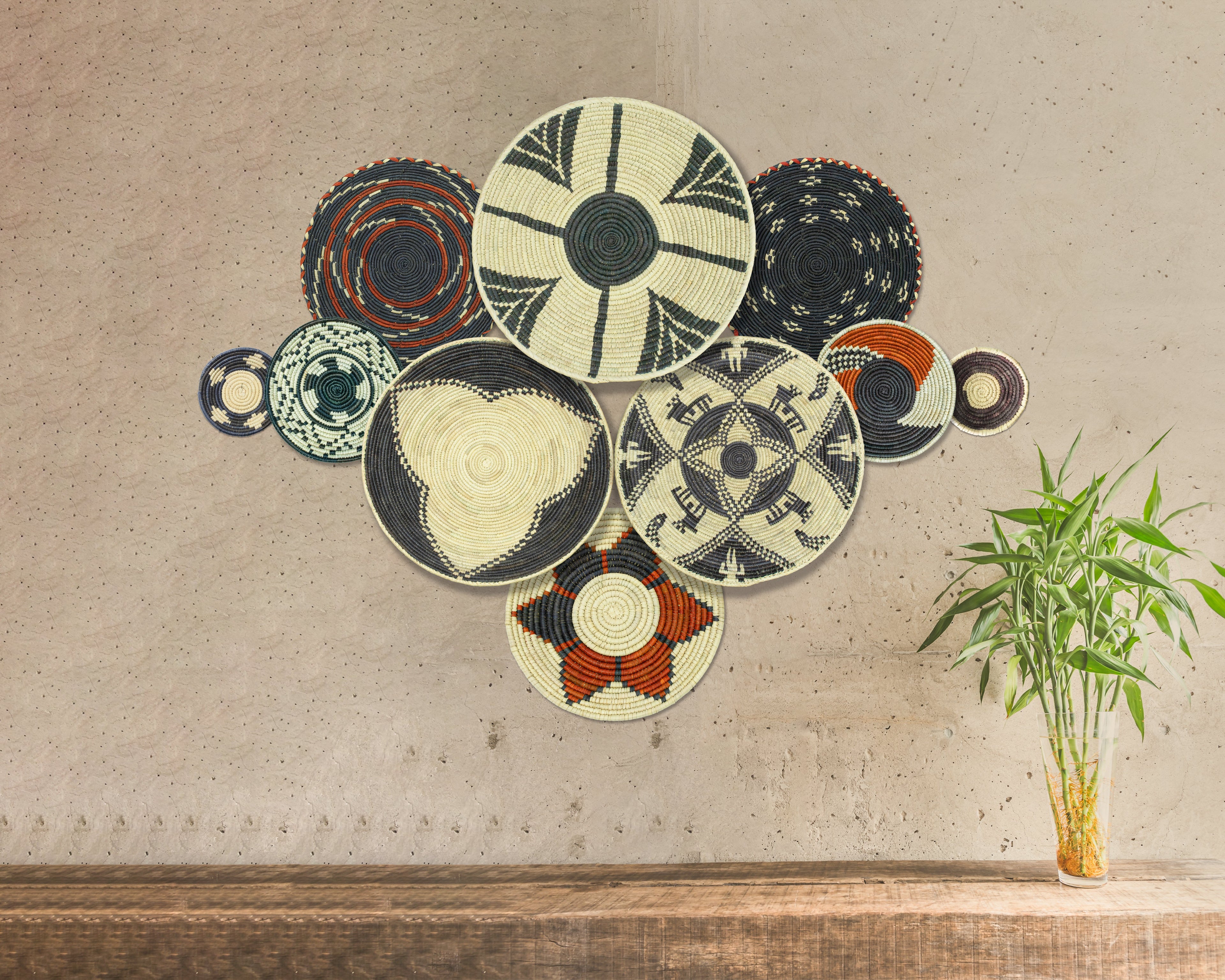 Set of 10 Handwoven wall baskets SET-401-10 N