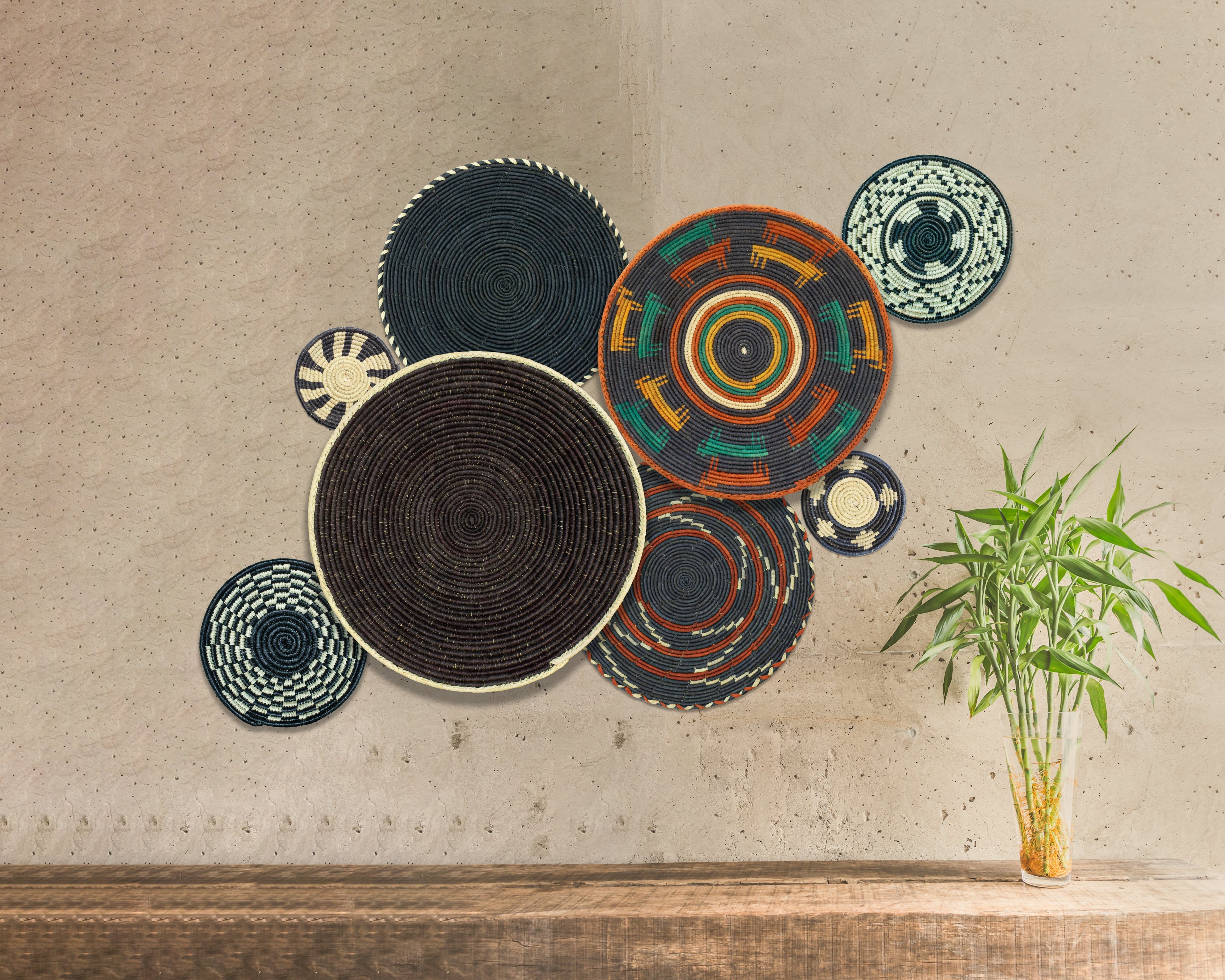 Set of 8 Handwoven wall baskets SET-357-8 N