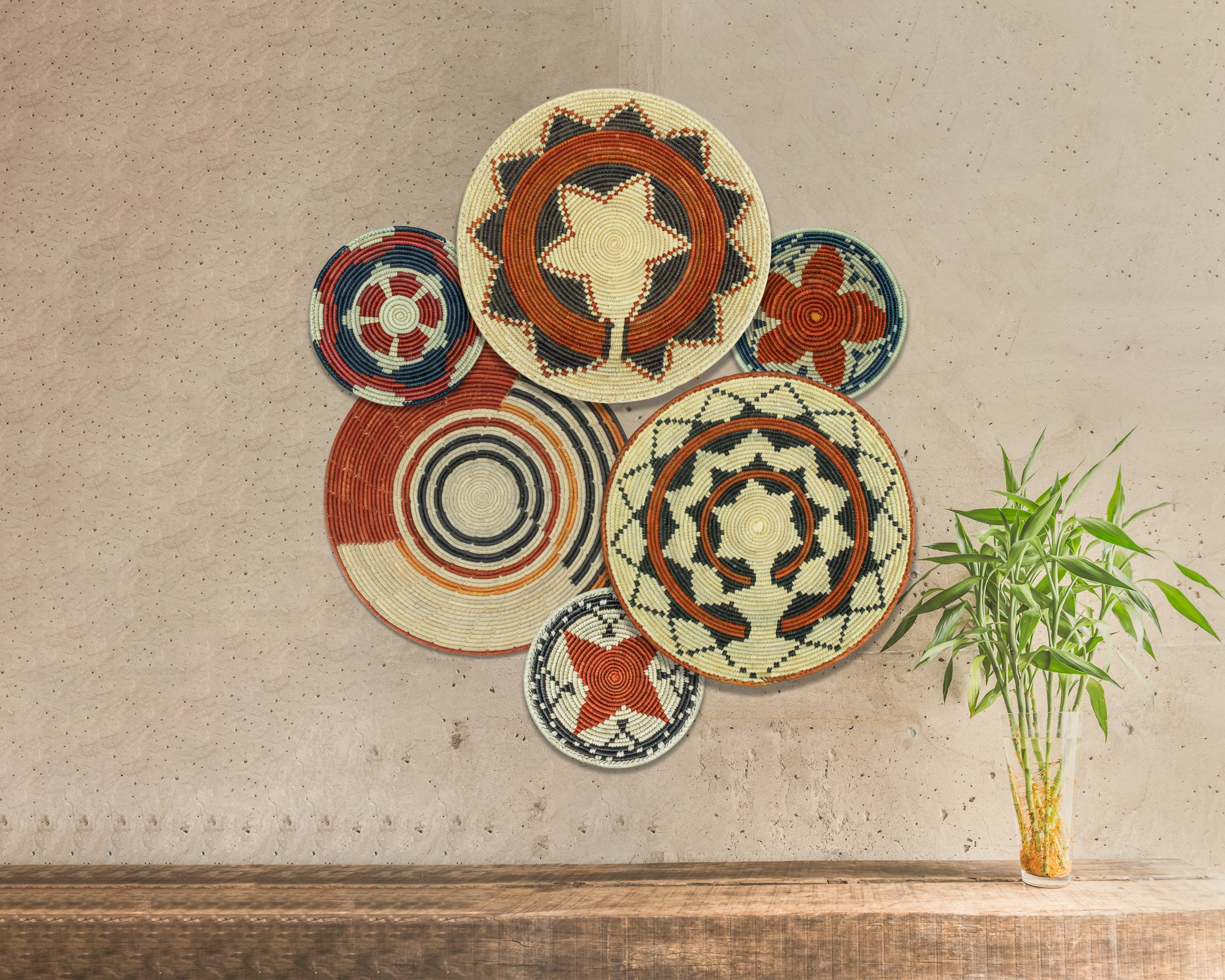 Set of 6 Handwoven wall baskets SET-292-6 N