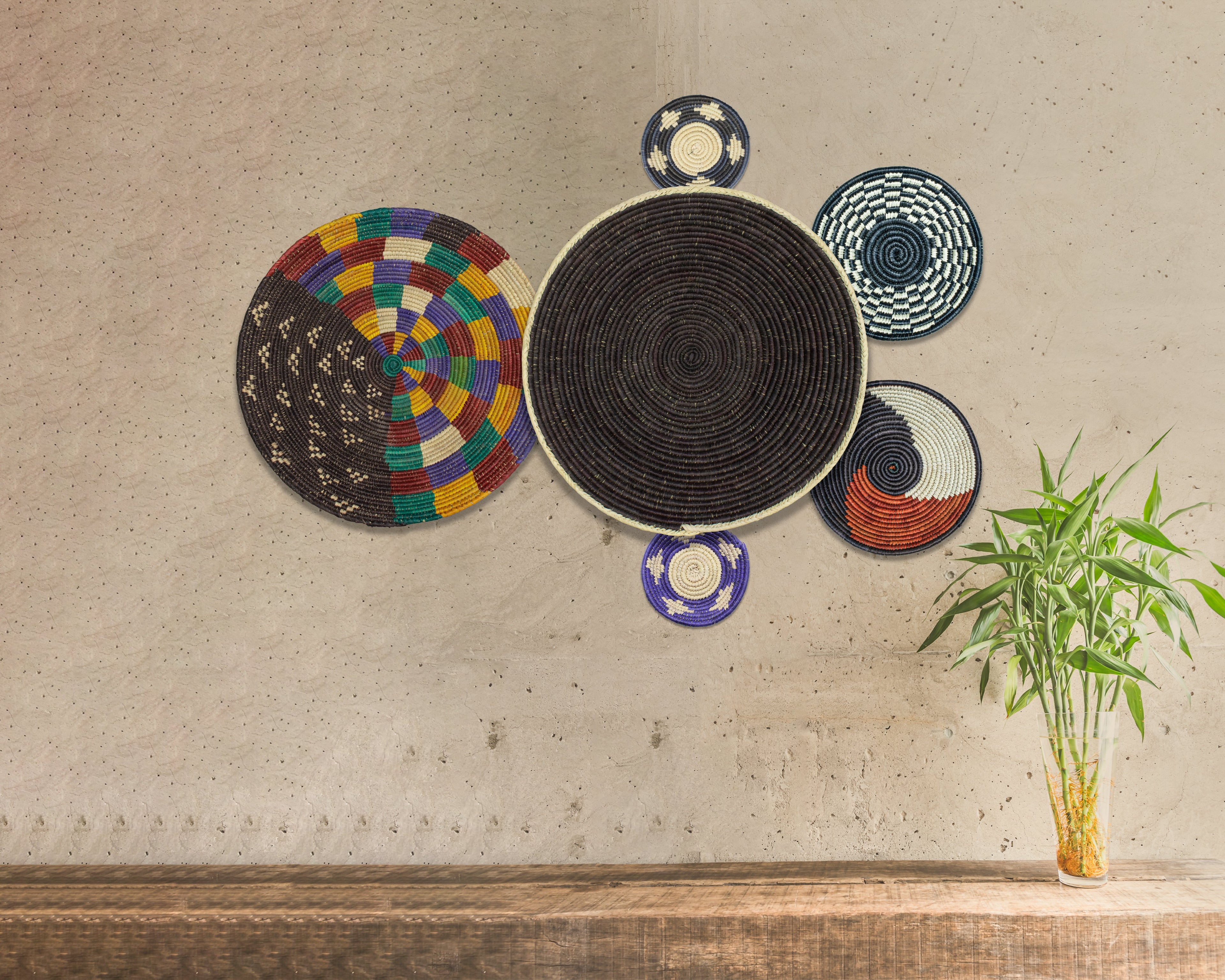 Set of 6 Handwoven wall baskets SET-377-6 N