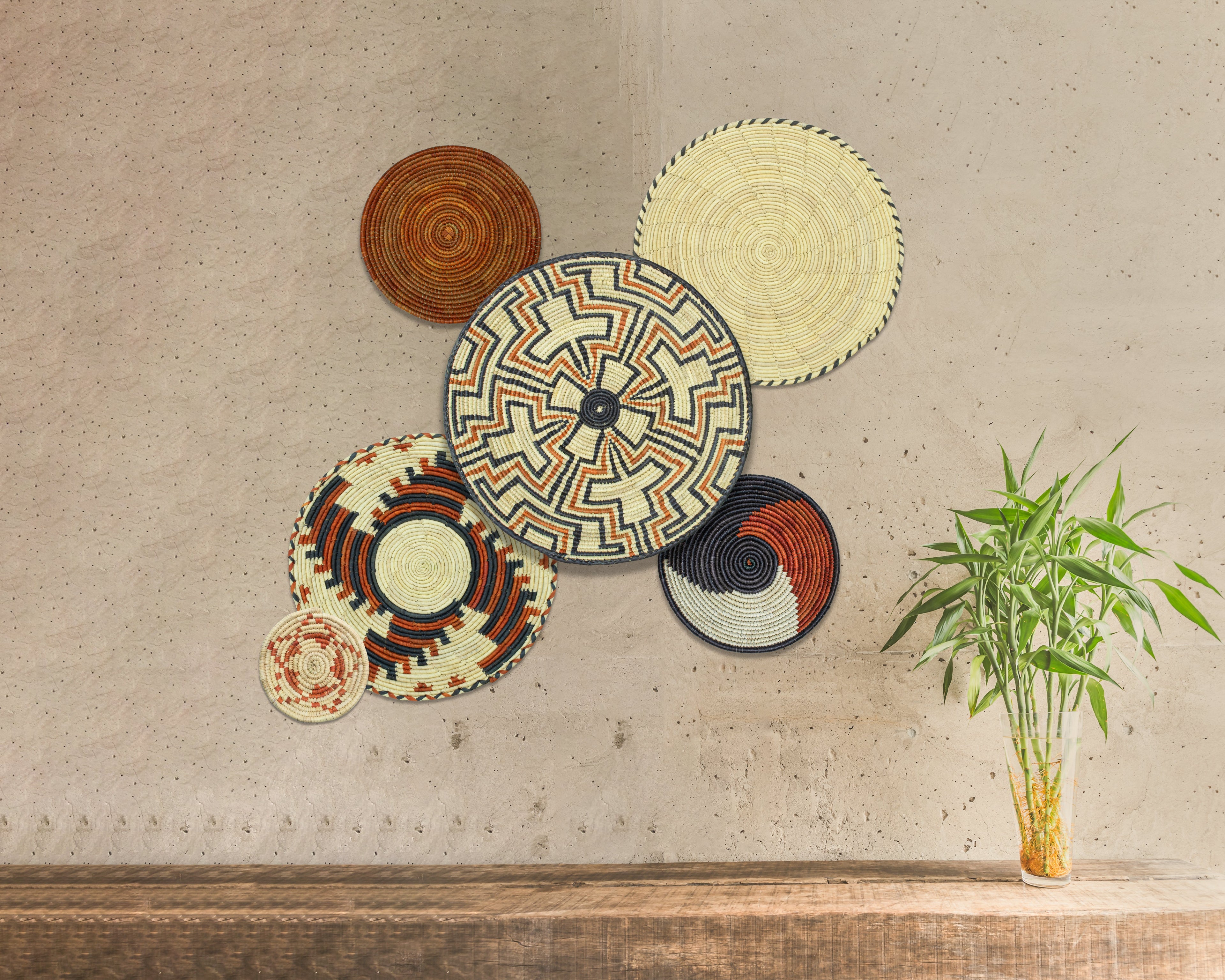 Set of 6 Handwoven wall baskets SET-373-6 N