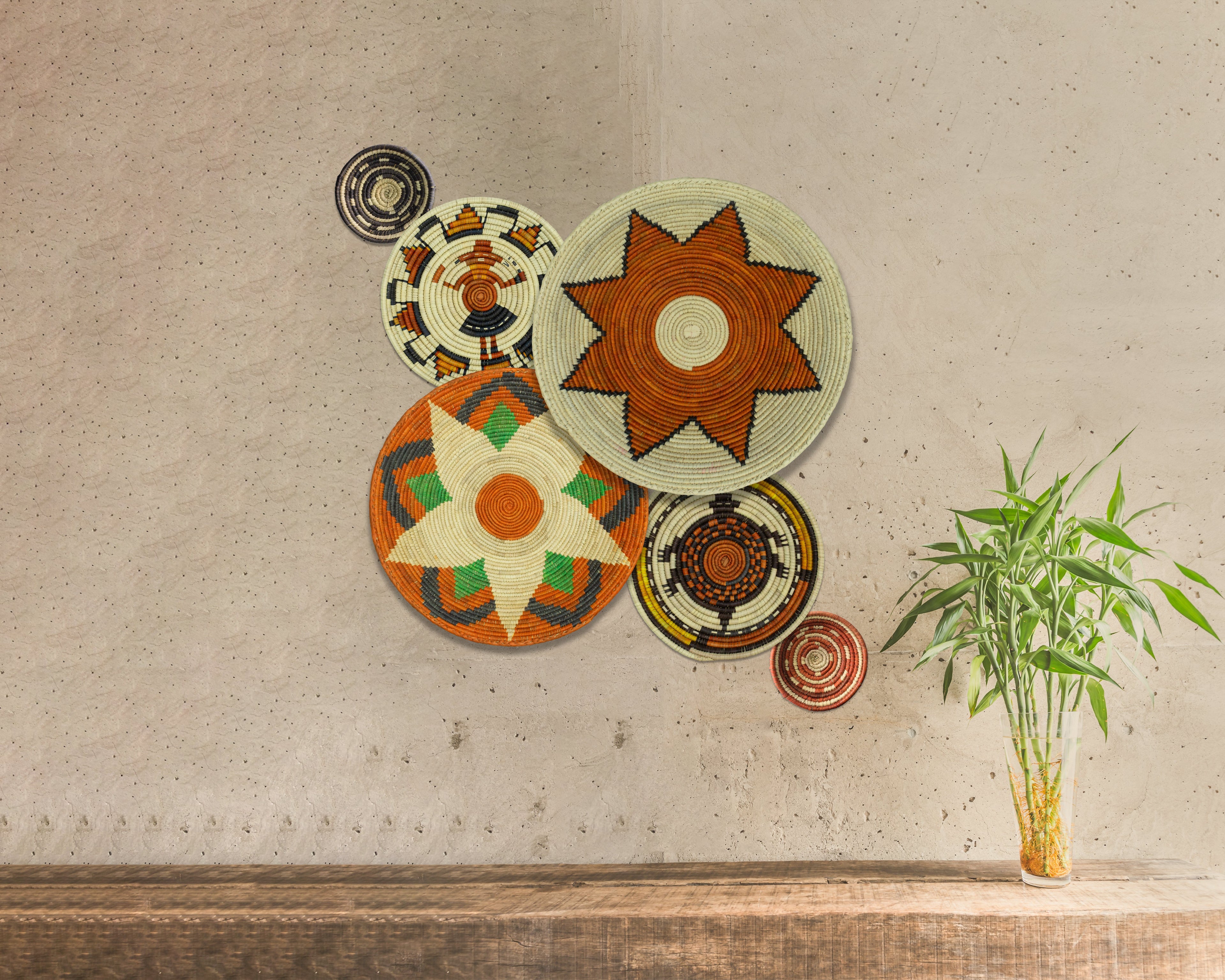 Set of 6 Handwoven wall baskets SET-300-6 N