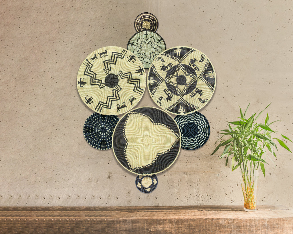 Set of 8 Handwoven wall baskets SET-366-8 N