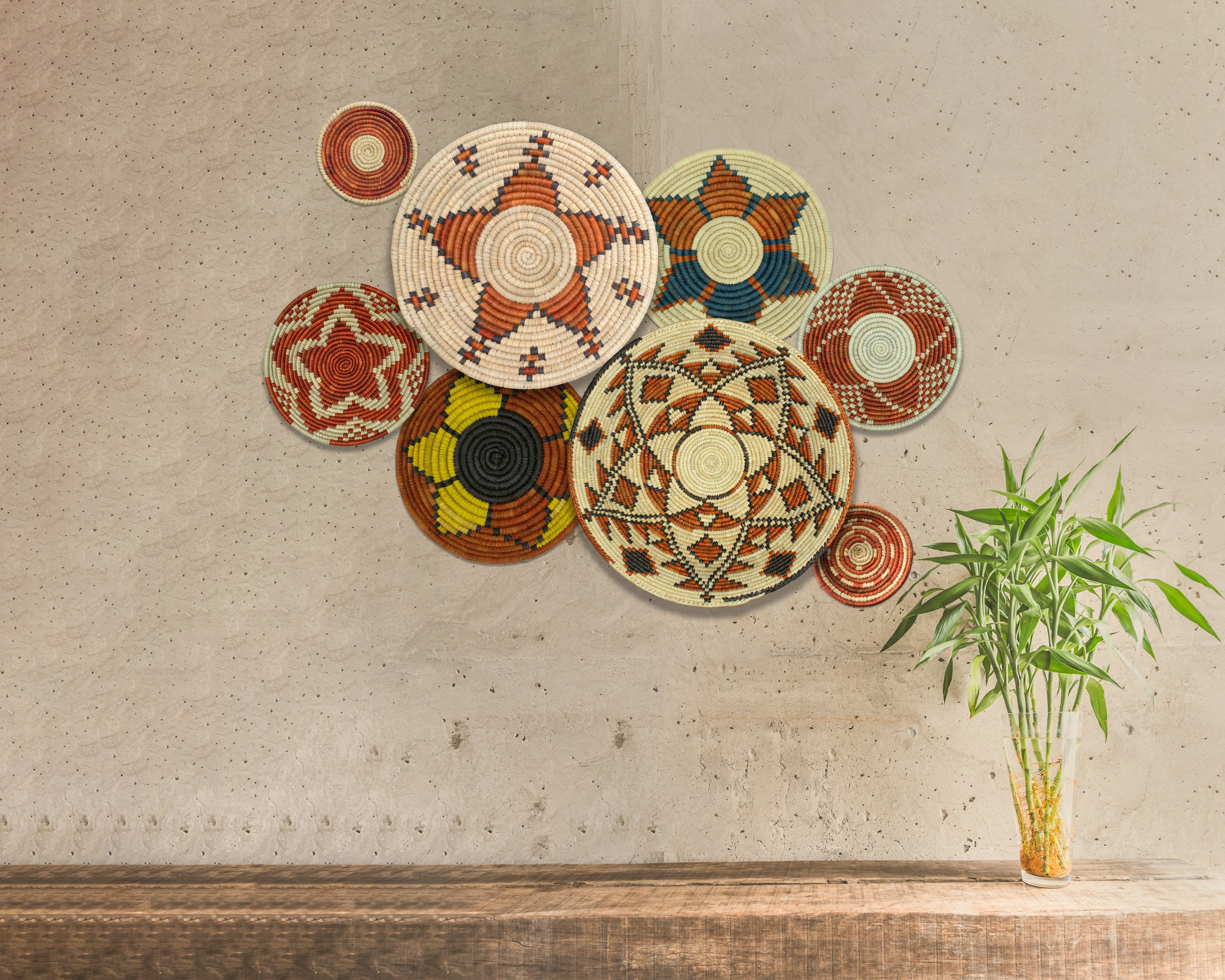 Set of 8 Handwoven wall baskets SET-339-8 N