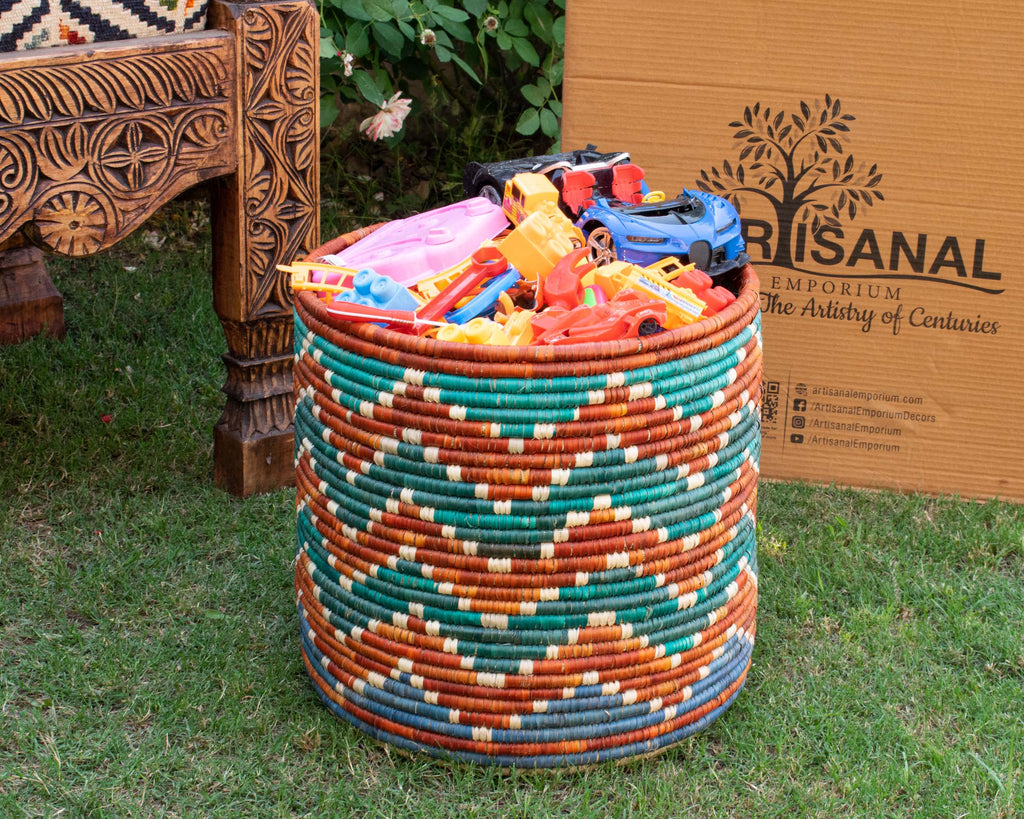 Waves Orange & Turquoise Large Storage Laundry Basket BL-1214-16