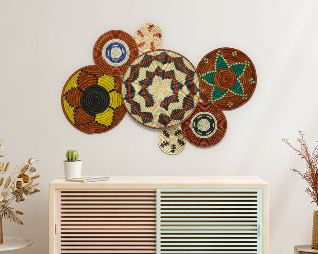 Set of 7 Handwoven wall baskets Set 307-7-N