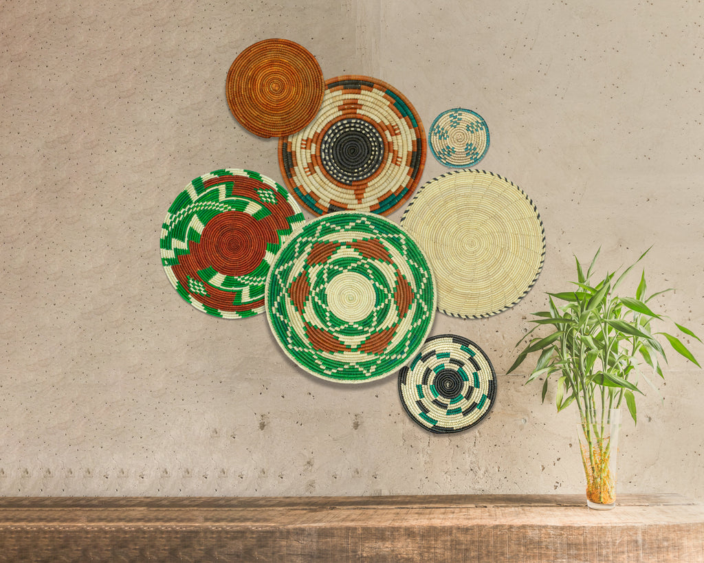 Set of 7 Handwoven wall baskets Set 318-7-N