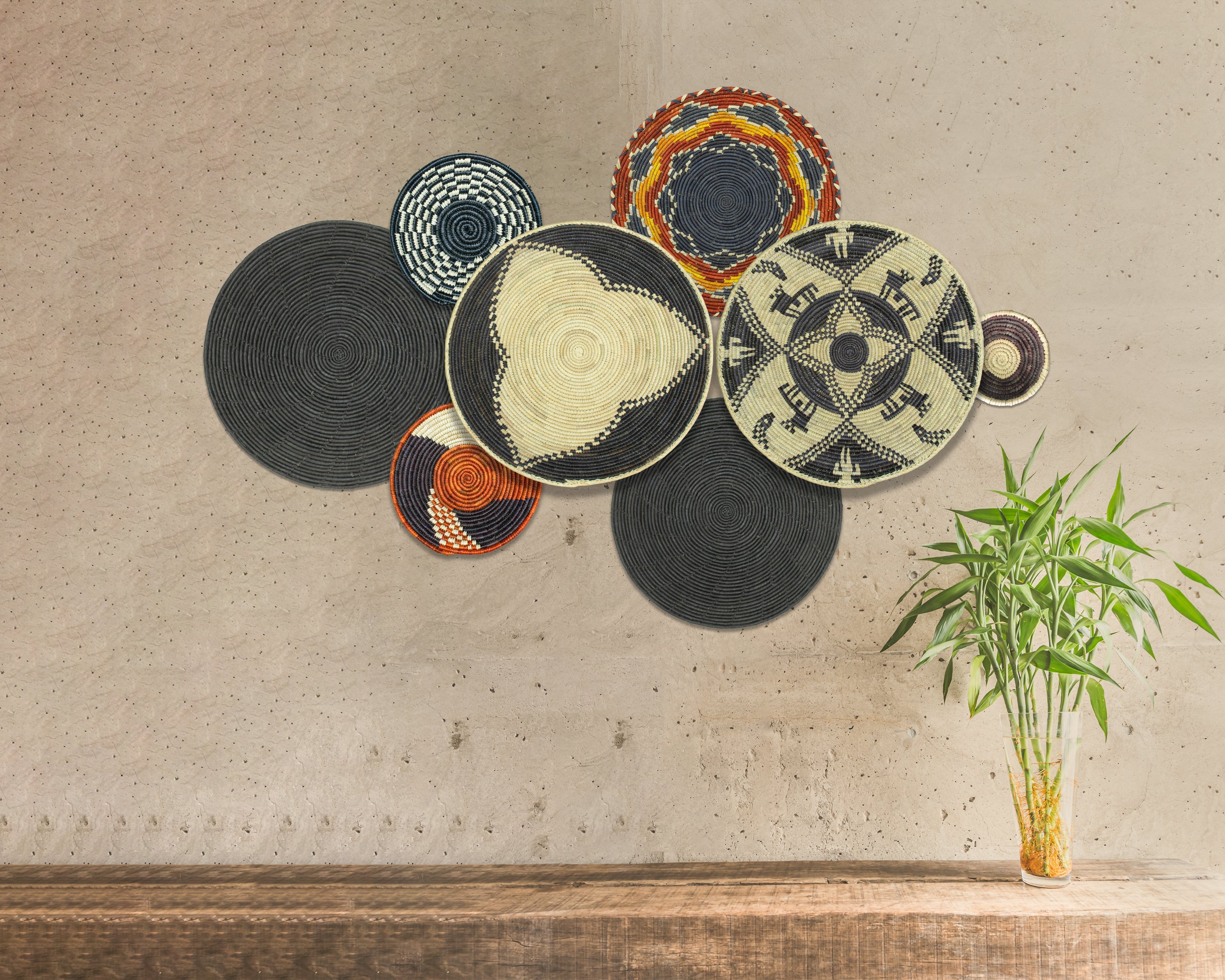 Set of 8 Handwoven wall baskets SET-349-8 N