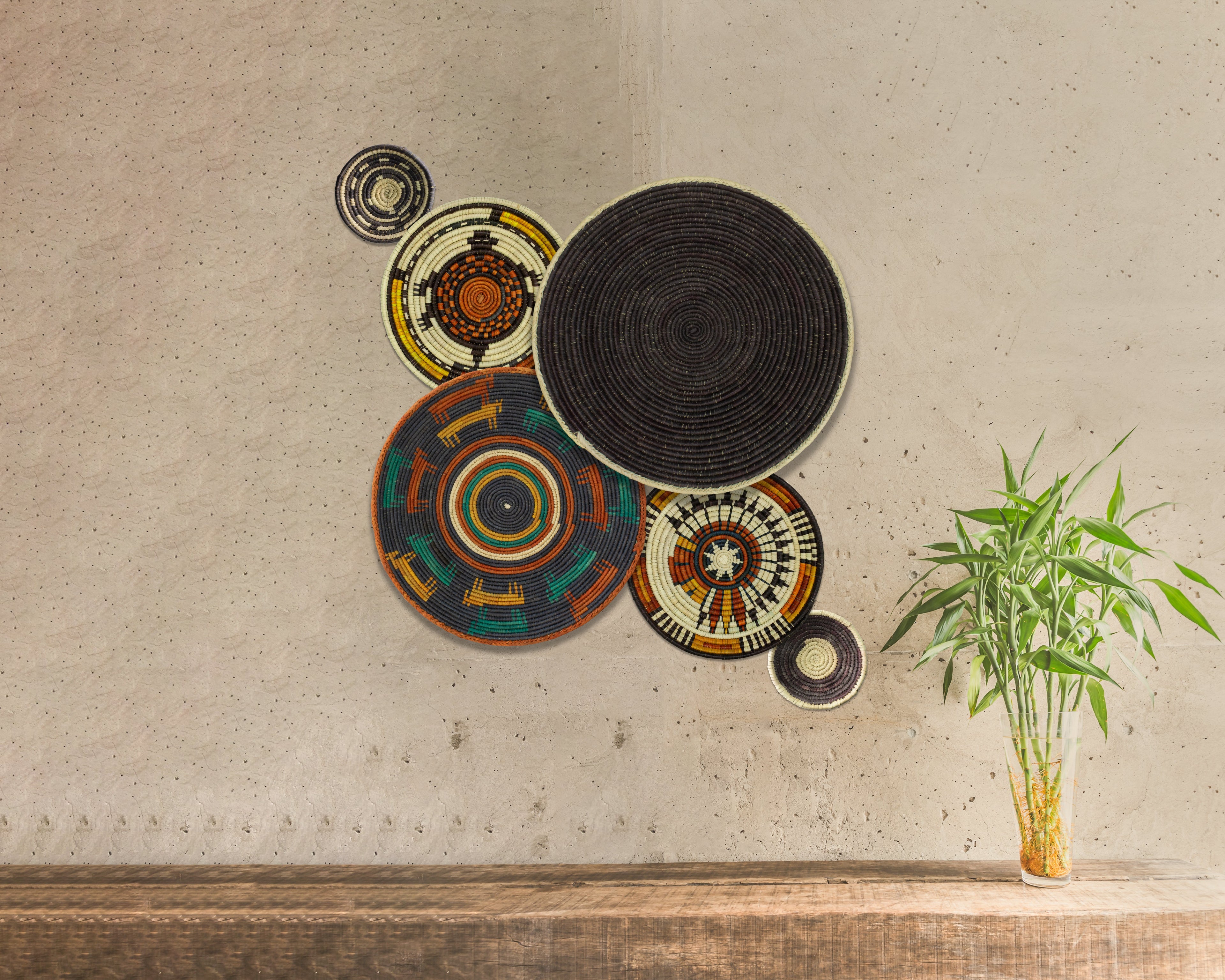 Set of 6 Handwoven wall baskets SET-299-6 N