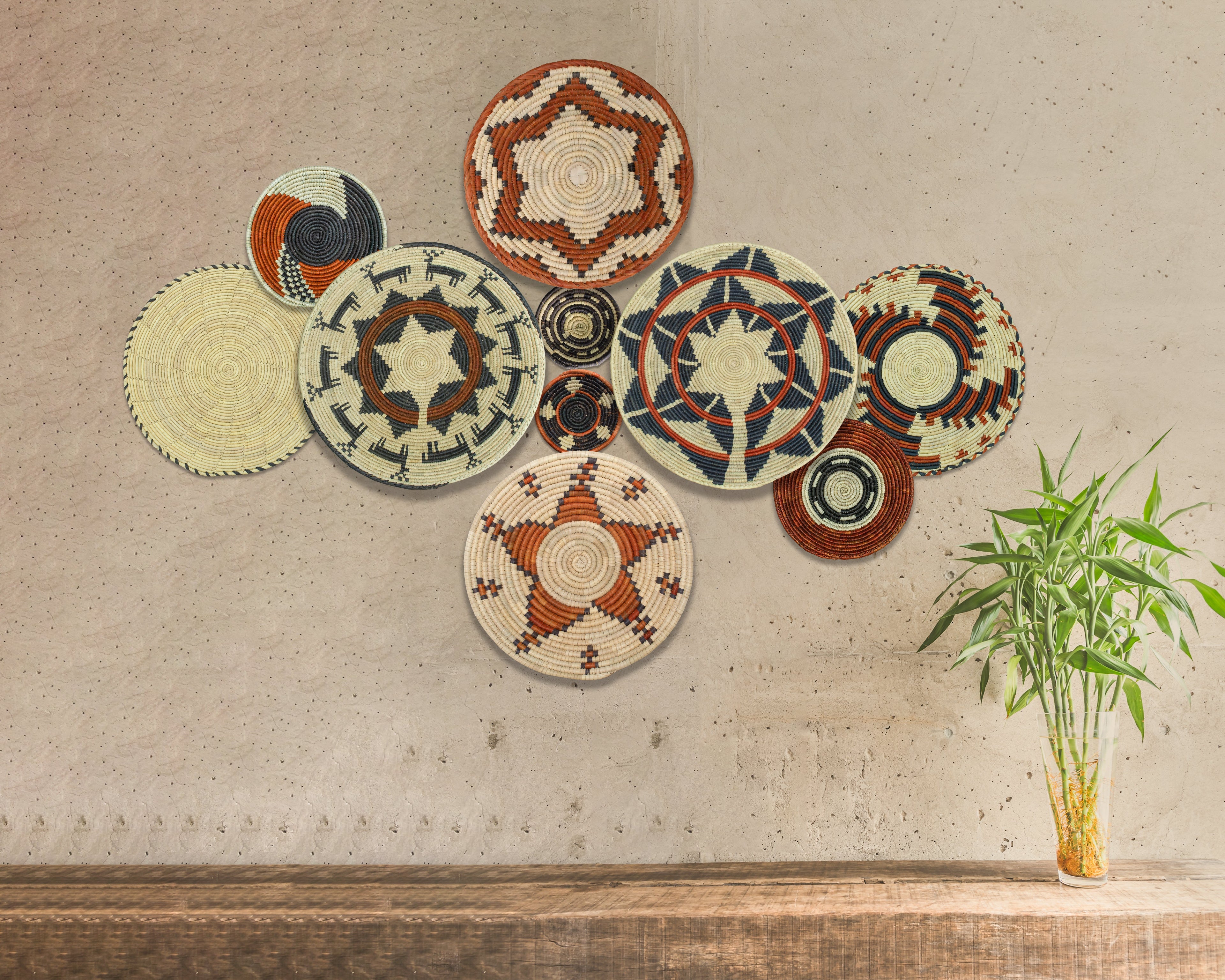 Set of 10 Handwoven wall baskets SET-404-10 N